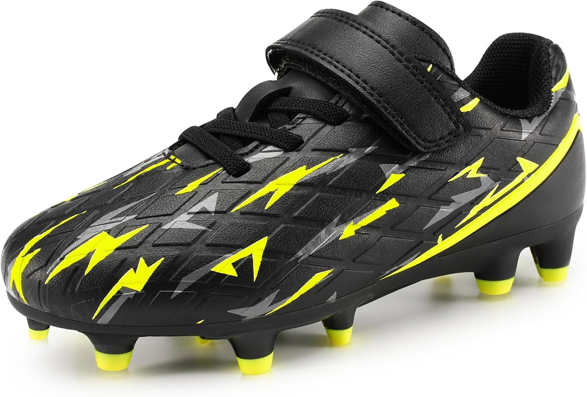 Stelle Boys Soccer Cleats for Kids Girls | Cushioned Comfort Breathable Lining Firm Ground Hook-and-Loop Strap Lightning Design Baseball&Softball Little to Big Kids