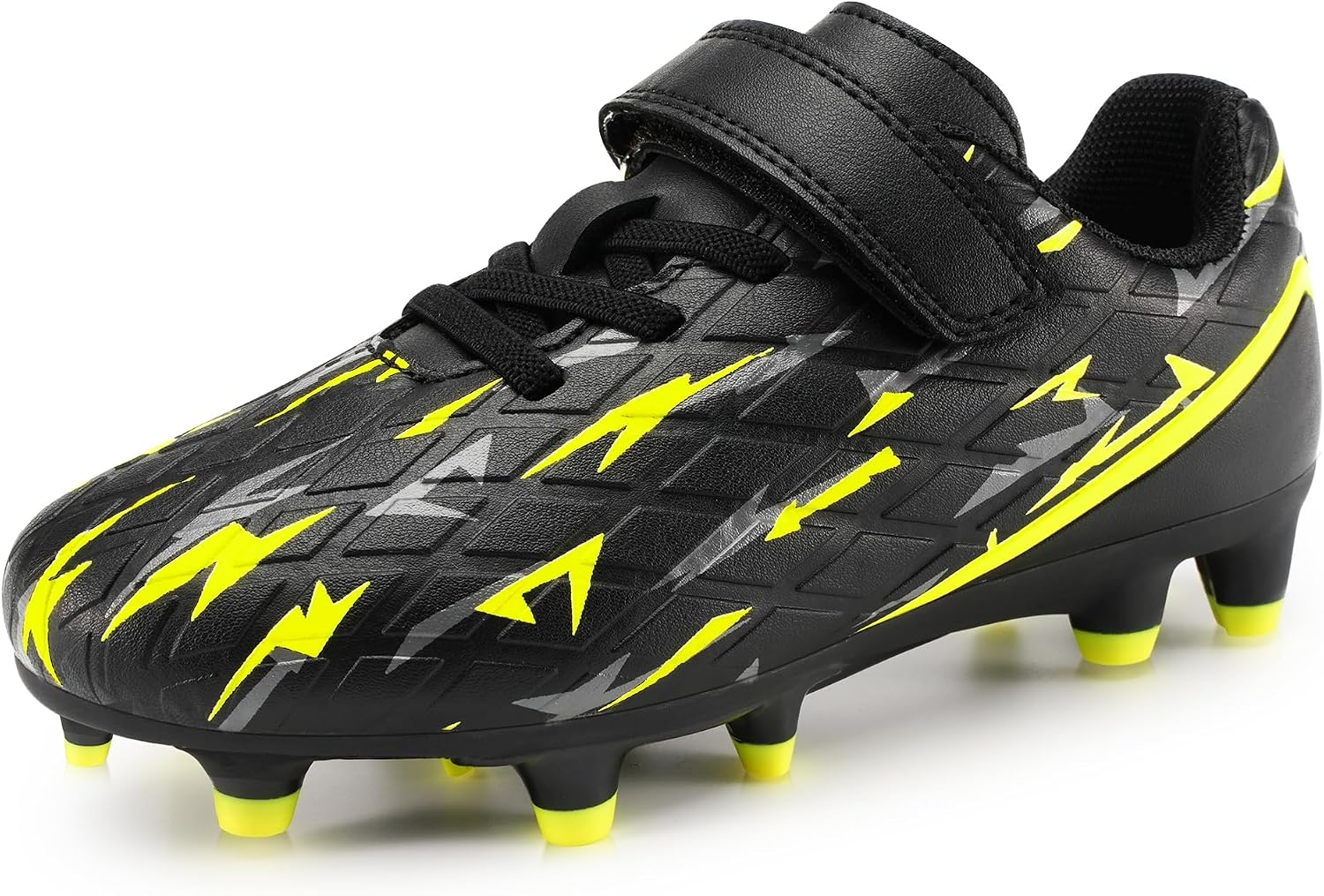 STELLE Boys Girls Soccer Cleats Firm Ground Kids Soccer Shoes Athletic Outdoor Lightning Pattern Football Shoes for Toddler/Little/Big Kid