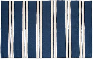 DII Cabana - Alfombra tejida reversible de doble rayas para interiores y exteriores, 30 x 48 pulgadas, azul marino