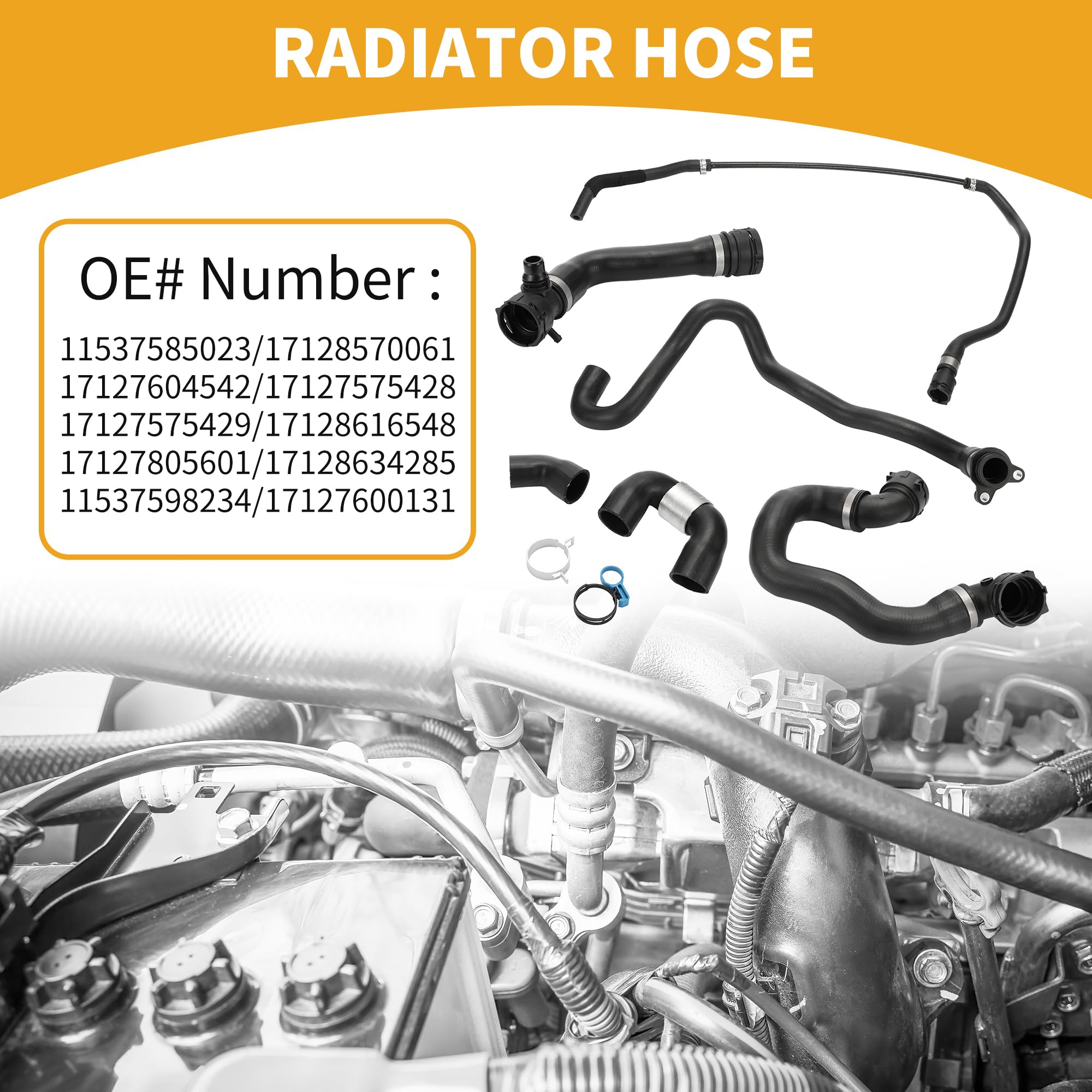 Tubo Flessibile Radiatore No.11537585023/17128570061/17127604542 Kit Tubo Flessibile Radiatore per Liquido Refrigerante Auto per BMW 335i 2007-2010 Gomma Nera 1 Set