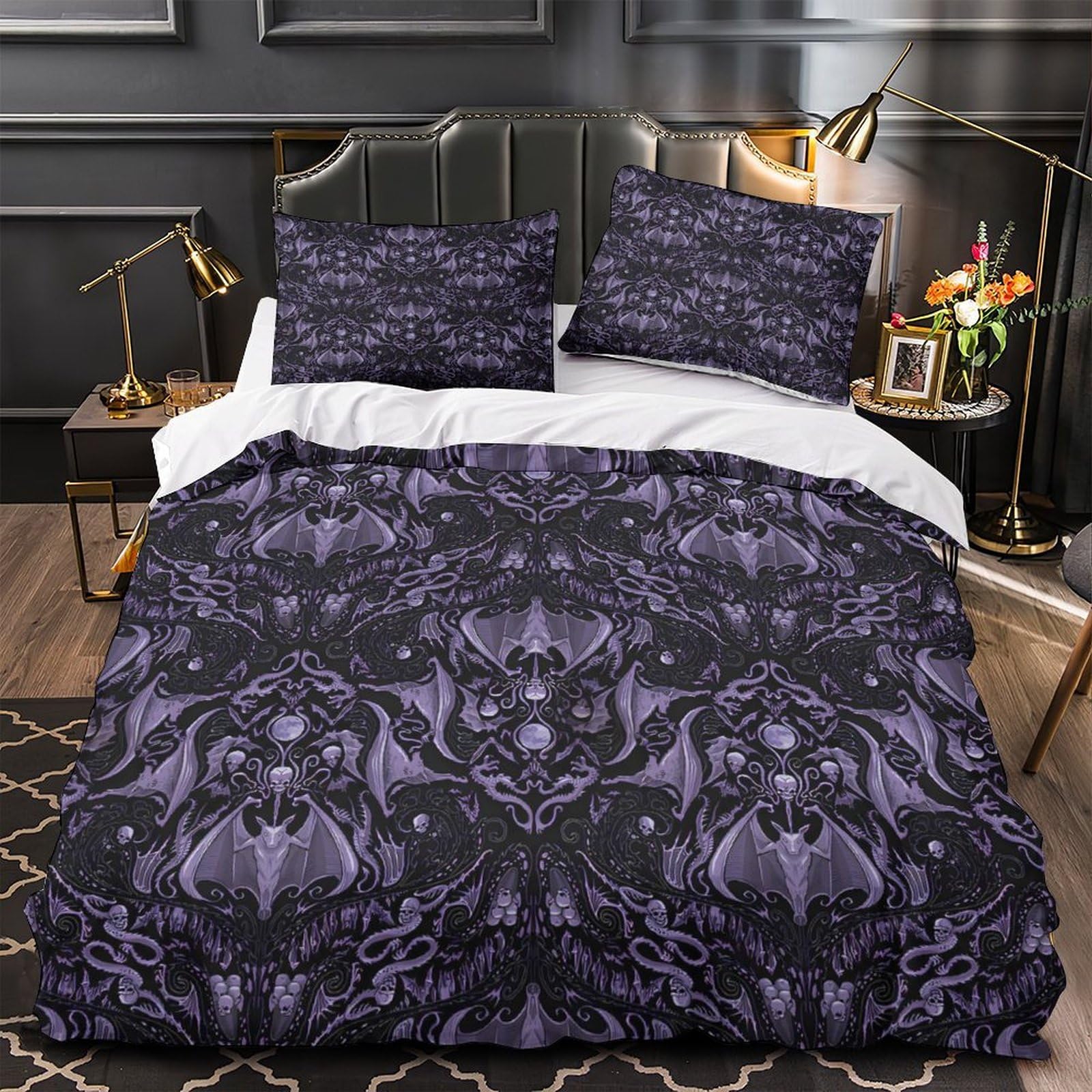 Housse de couette 200x200 broderie dorée en microfibre pour lit double