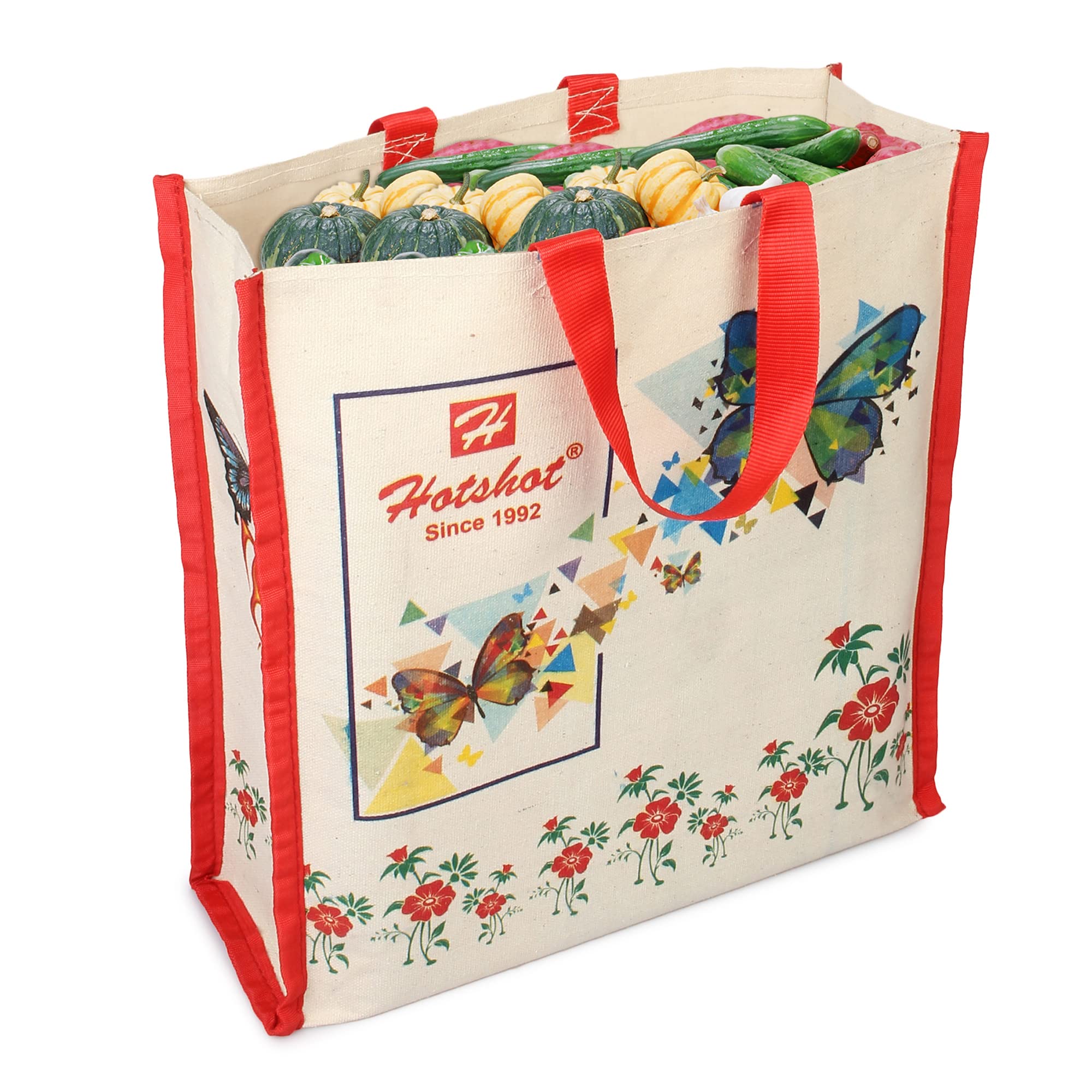 HOT SHOT Hotshot Reusable Medium Heavy Duty Waterproof Shopping Bags - Kitchen Essentials/Grocery Bags with Full Handles (Pack of 1)