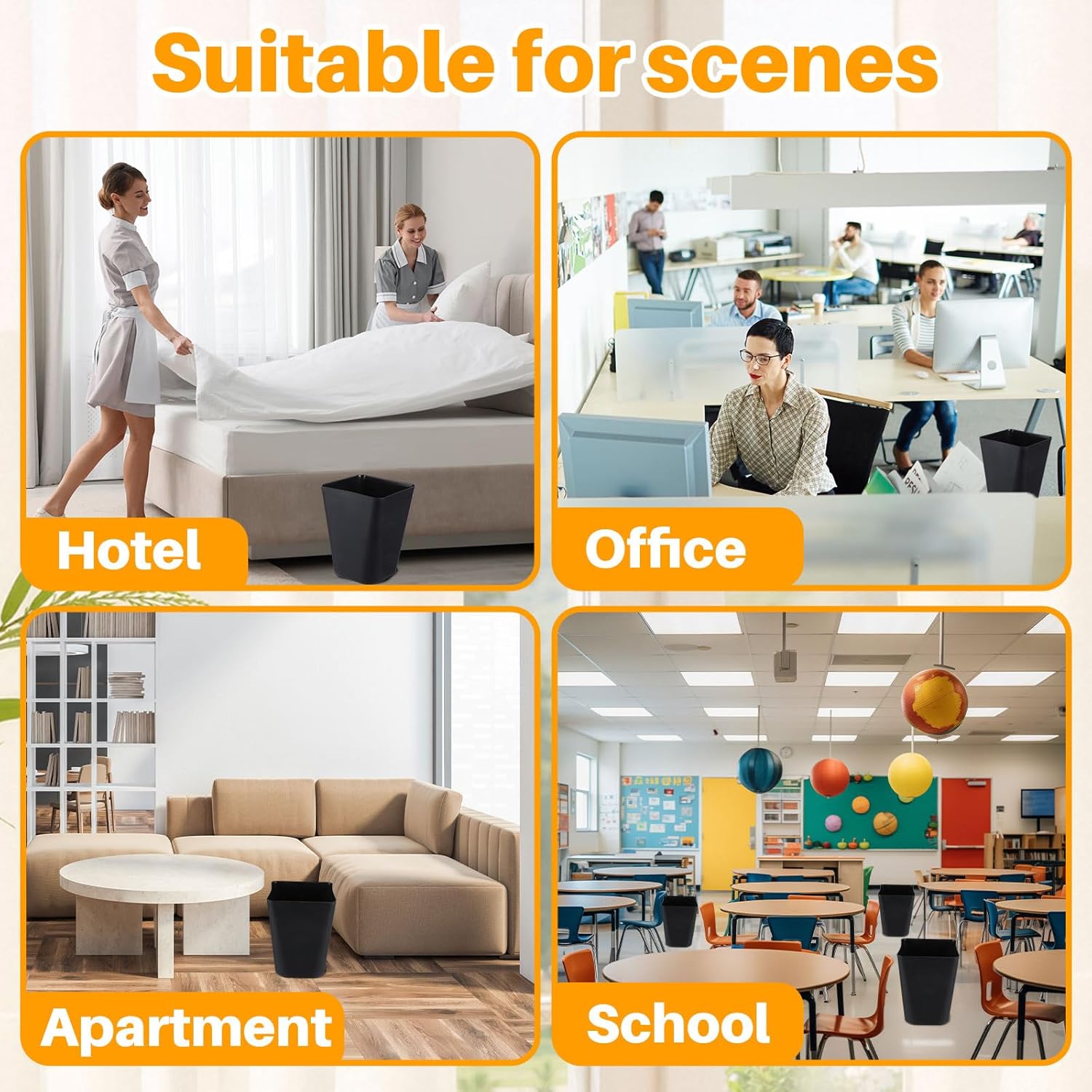 36 Pack Trash Can 3 Gallon Bathroom Garbage Can Bulk Square Plastic Trash Bin Slim Waste Basket Small Container for Bathroom Kitchen Bedroom Office Home Rooms (Black)