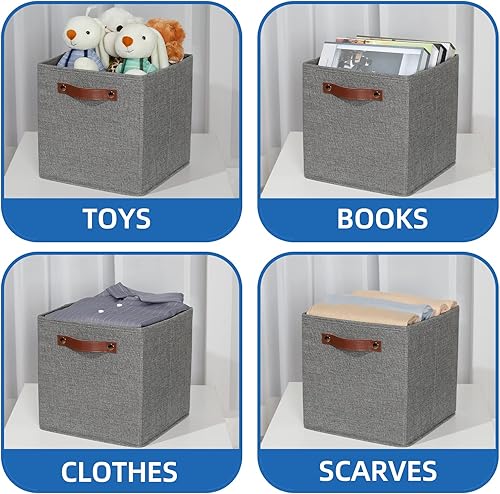 Miniatura 4 de Temary Contenedores de almacenamiento de 11 pulgadas, 4 cubos de almacenamiento de tela, canastas de almacenamiento organizadoras con asas, cestas