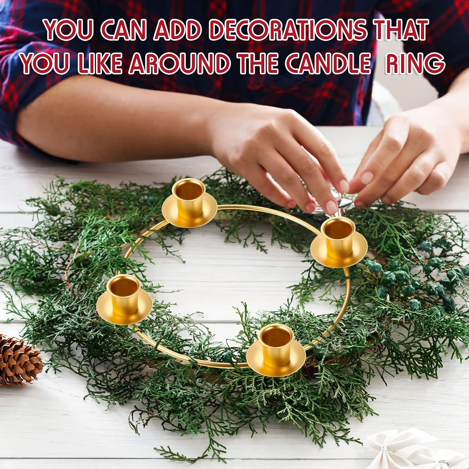 5 Pieces Advent Wreath Ring Christmas Advent Candle Ring Candle Holder Christmas Taper Centerpiece Decor for Home(Round Shape)