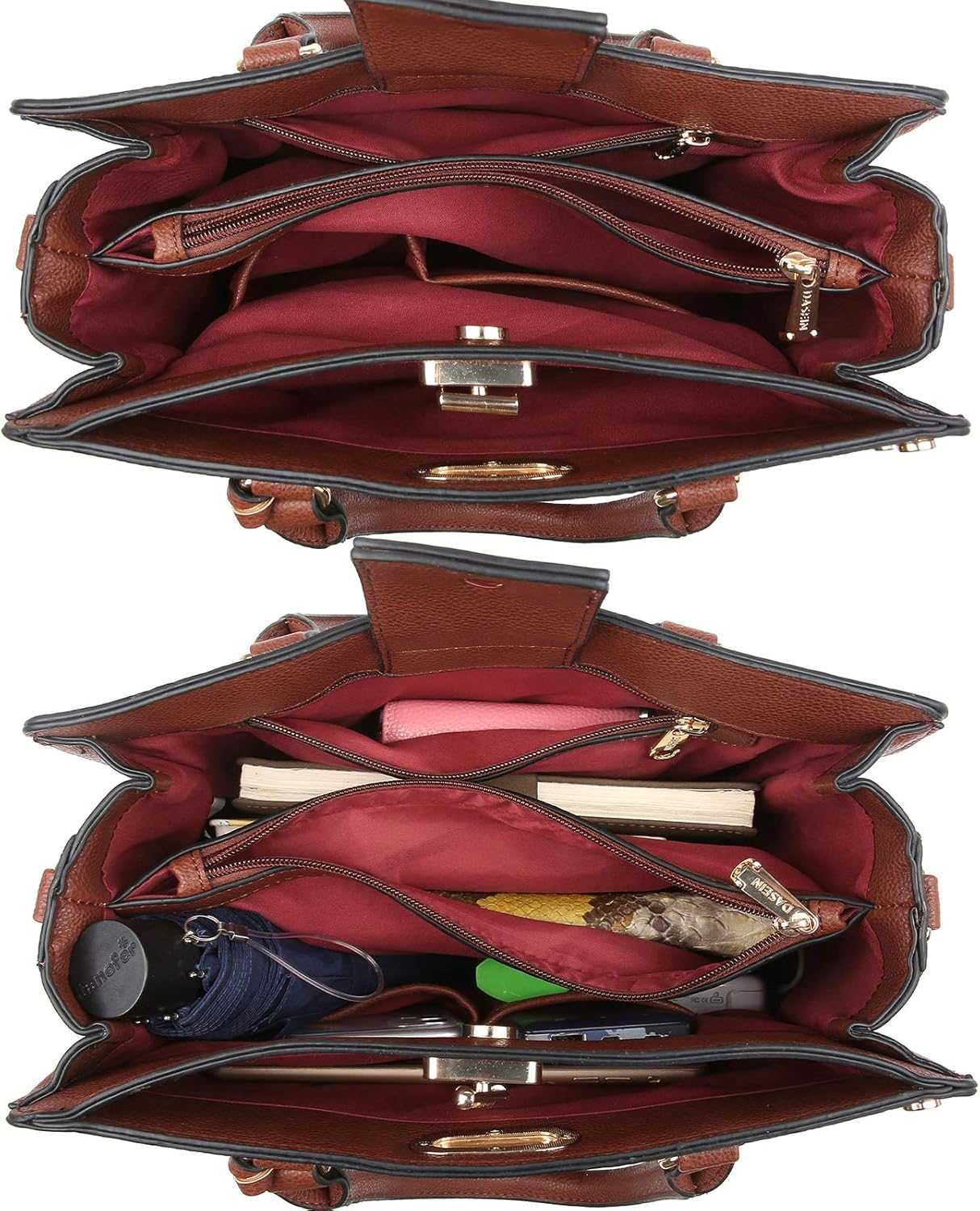 Dasein Women Medium Satchel Handbag Work Tote Shoulder Bag Top Handle Purse with Matching Clutch 2pcs Set - Image 5