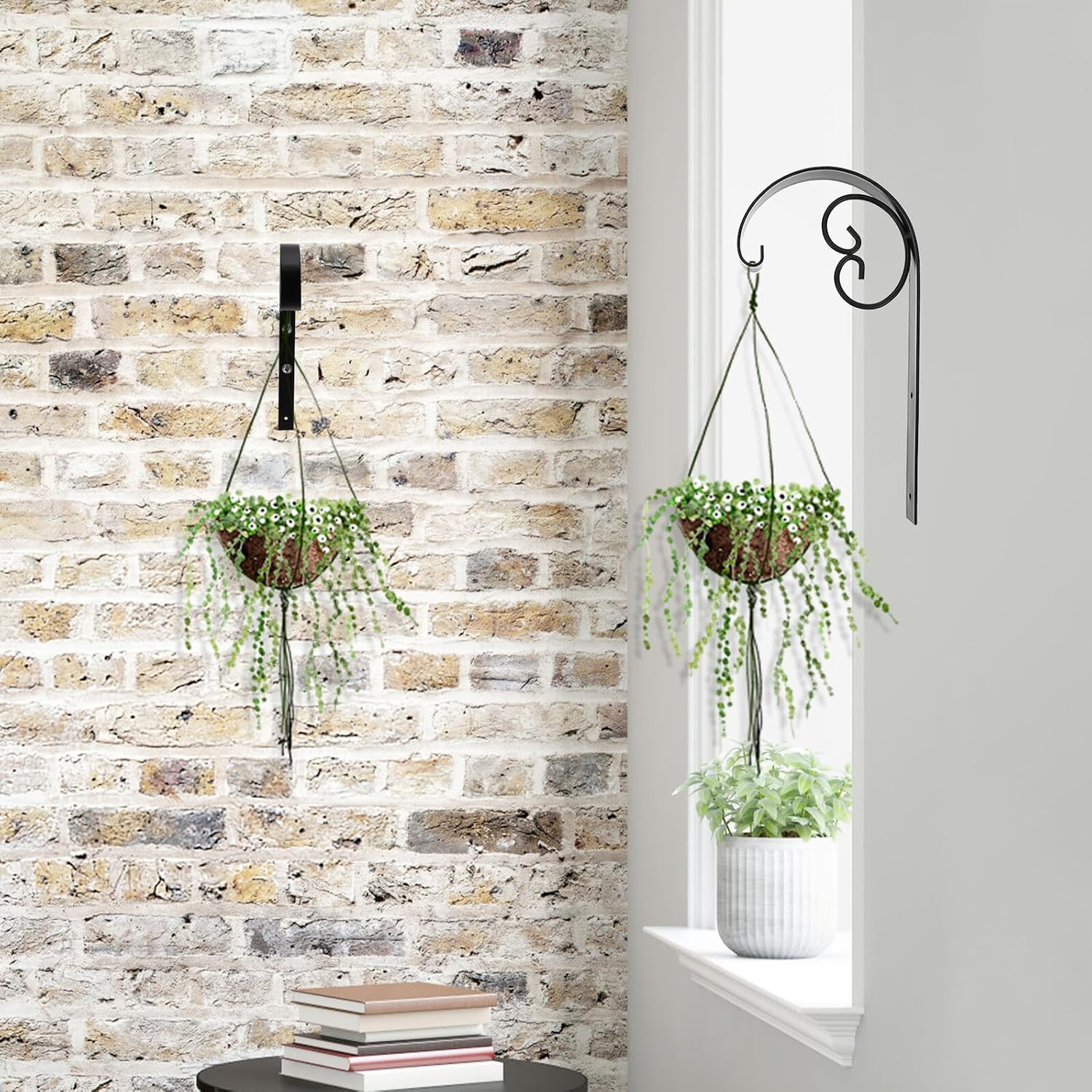 Lurrose 2pcs Iron Hanging Plant Bracket Wall Mounted Flowerpot Holder Screws for Balcony Garden Outdoor Indoor Hanging Basket Rack