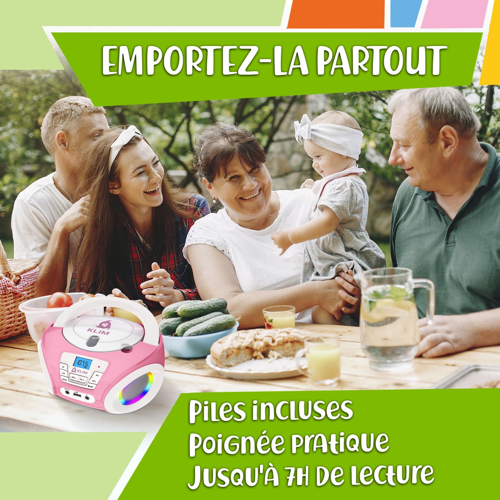 KLIM Candy Lecteur CD Enfant - Nouveauté - Radio FM - Piles incluses - Lecteur CD Radio Rose Mignon avec Haut-parleurs - Le Cadeau Parfait pour Les Enfants et Les Tout-Petits - Rose