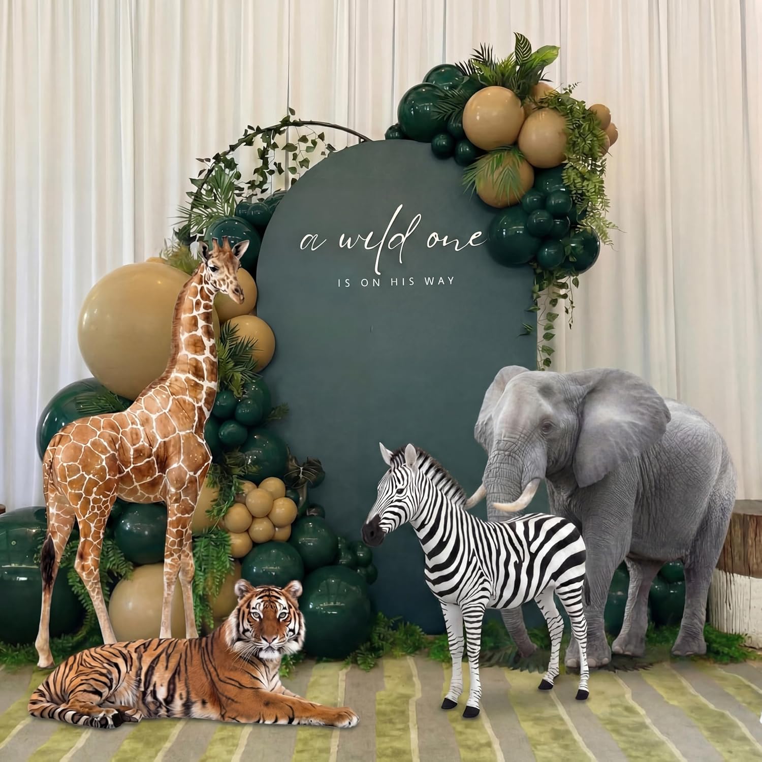 4 Pcs Safari Birthday Decoration Jungle Animal Cardboard Cutout Standup Life Size Safari Baby Shower Decorations Elephant Tiger Giraffe Zebra Cardboard Cutout for Photo Backdrop Party Favors