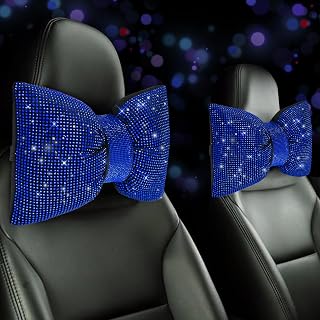 4 PCS Bling Car Pillows,Rhinestones Bowknot Car Headrest Pillow, Blue | Car Neck Pillow for Driver Relax Neck Support,Sleeping Travel Support Neck Pillow,Diamond Interior Accessories for Women