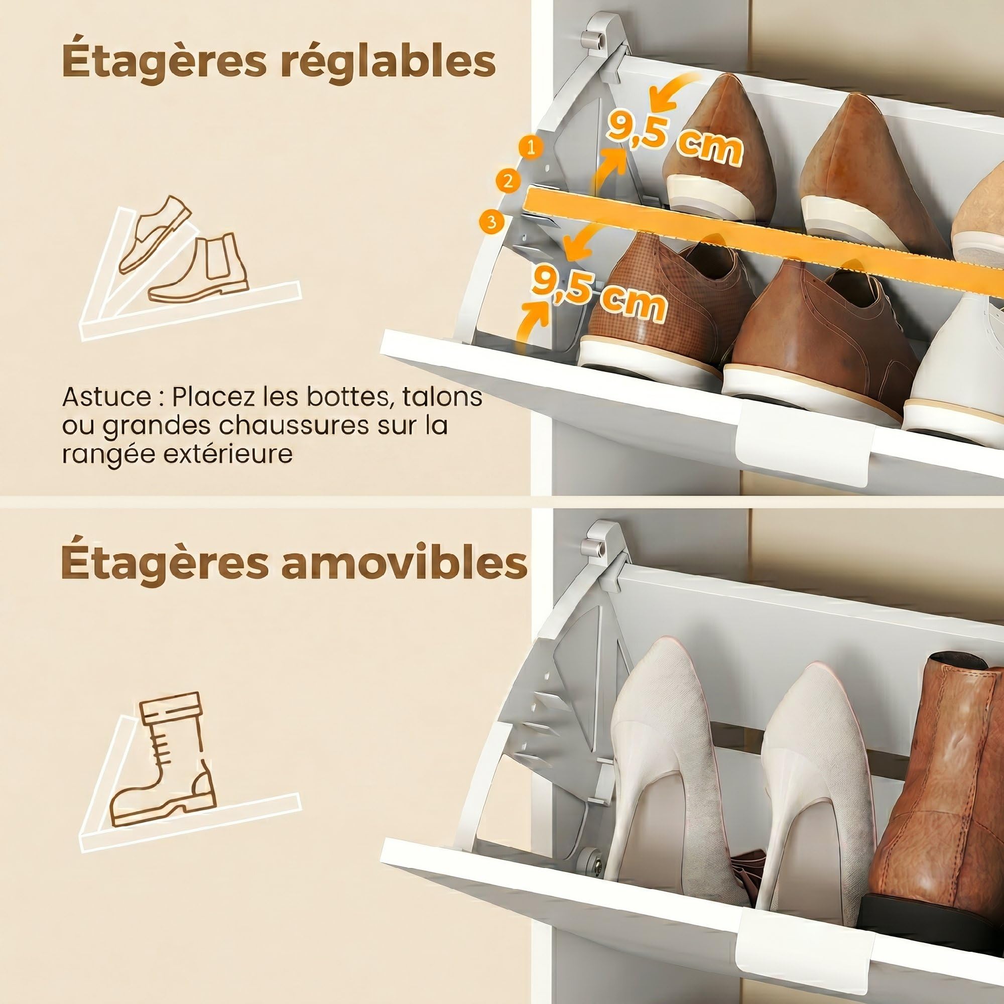 HOMCOM Zapatero Estrecho 16 Pares 82x30x168 cm Blanco