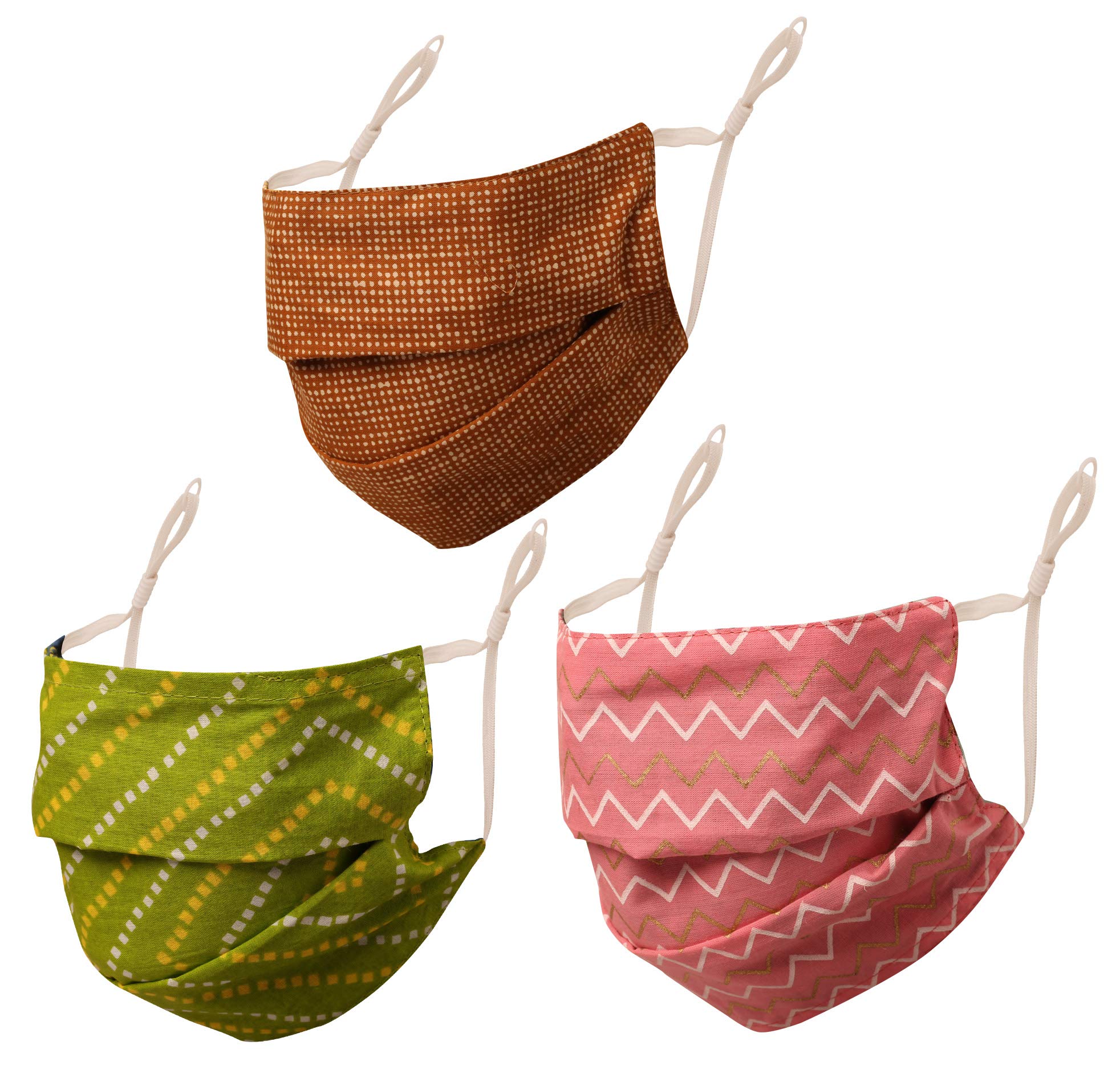 Touchstone Indian Heritage Fabric from Jaipur Filter pocket Adjustable anti-pollution smog cold cough protective face masks Reusable Washable Cotton 2 Layer for women. (Pack of 3). Yellow Pink Blue-image-36
