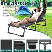 Vista 6 de DoCred Sillón plegable con colchón, cama plegable ajustable de 5 posiciones, tumbona perfecta para tomar el sol, campamento, piscina, playa, patio