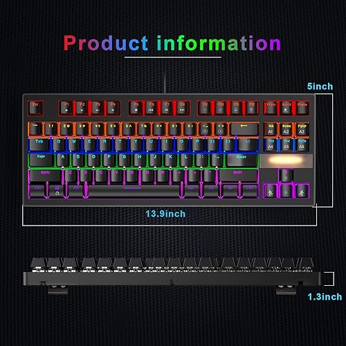 Miniatura 5 de Anivia - Teclado mecánico para juegos, clásico teclado USB con cable con interruptores azules, teclado impermeable de 87 teclas para PC, portátil,