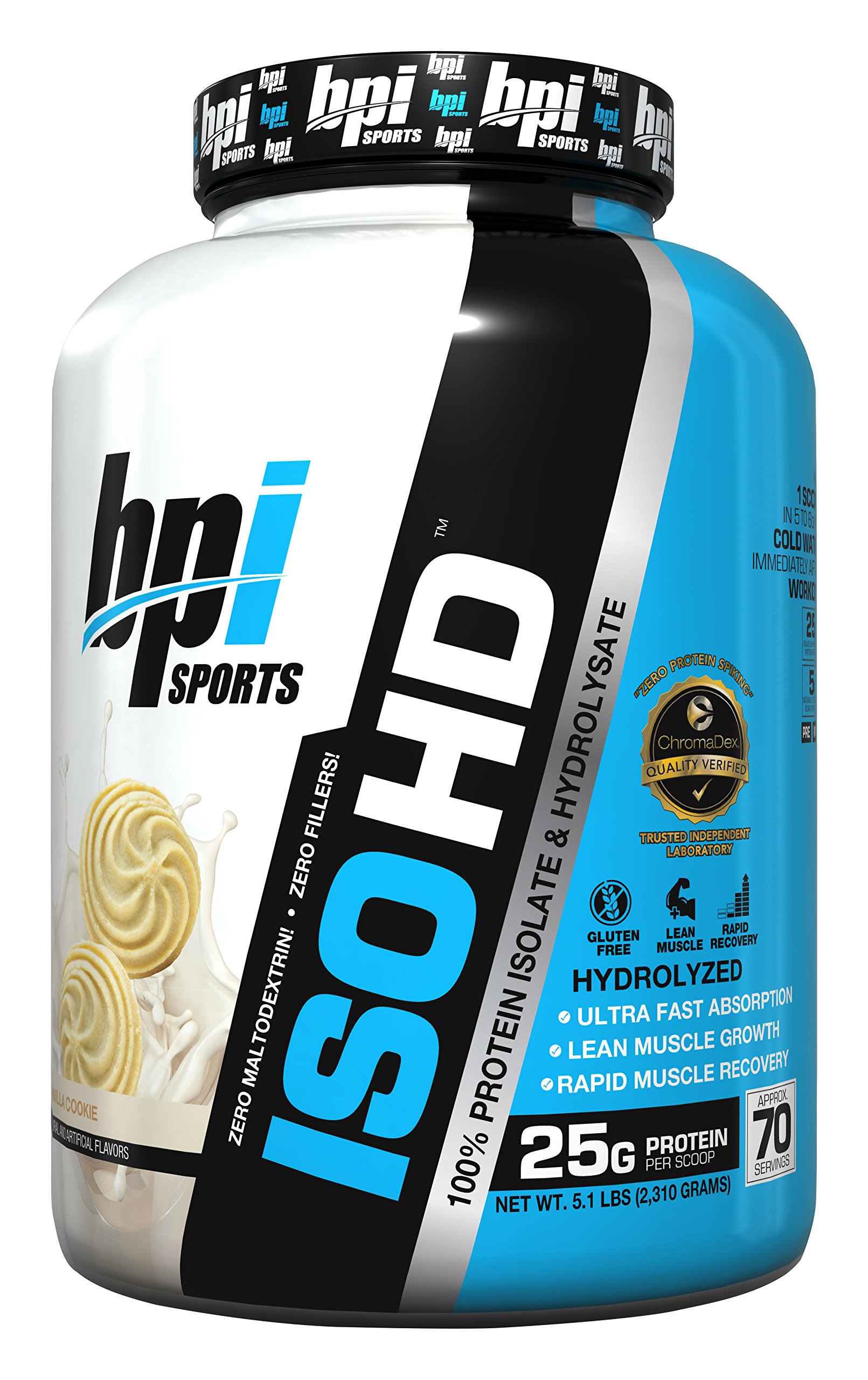 BPI Sports ISO HD 100% Protein Isolate & Hydrolysate, Vanilla Cookie, 4.8 Pound.