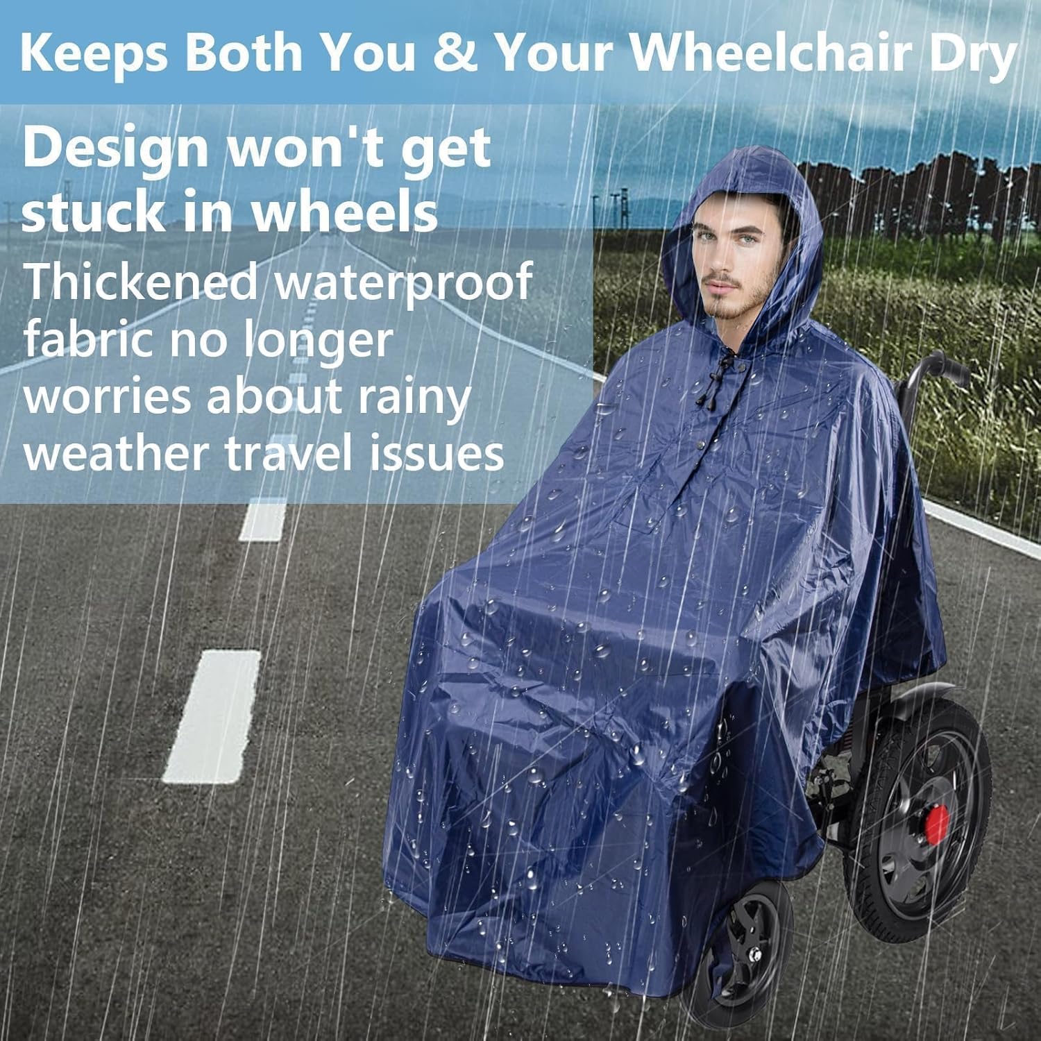 Wheelchair Rain Poncho with Joystick Cover - Full Body Weatherproof Rain Cape with Adjustable Straps, Lightweight Breathable Rain Cover for Men & Women, Electric Wheelchair and Mobility Scooter Covers - Image 6