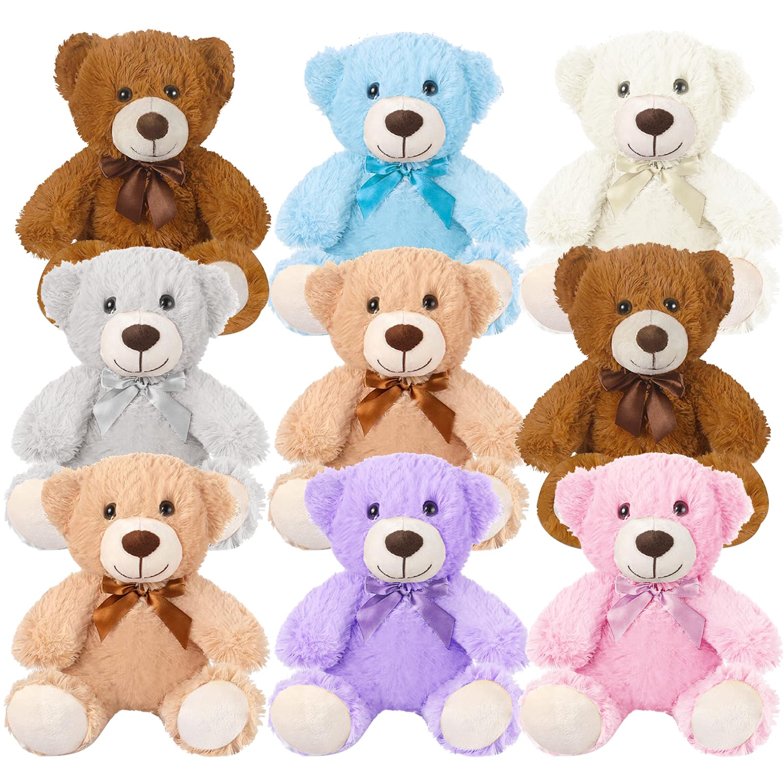JTKDG 9 Pcs Cute Bear Stuffed Animals Bulk 35cm Small Teddy Bears Plush Stuffed Animal in 7 Colors for Valentine Gift Graduation Baby Shower Birthday Party Favor