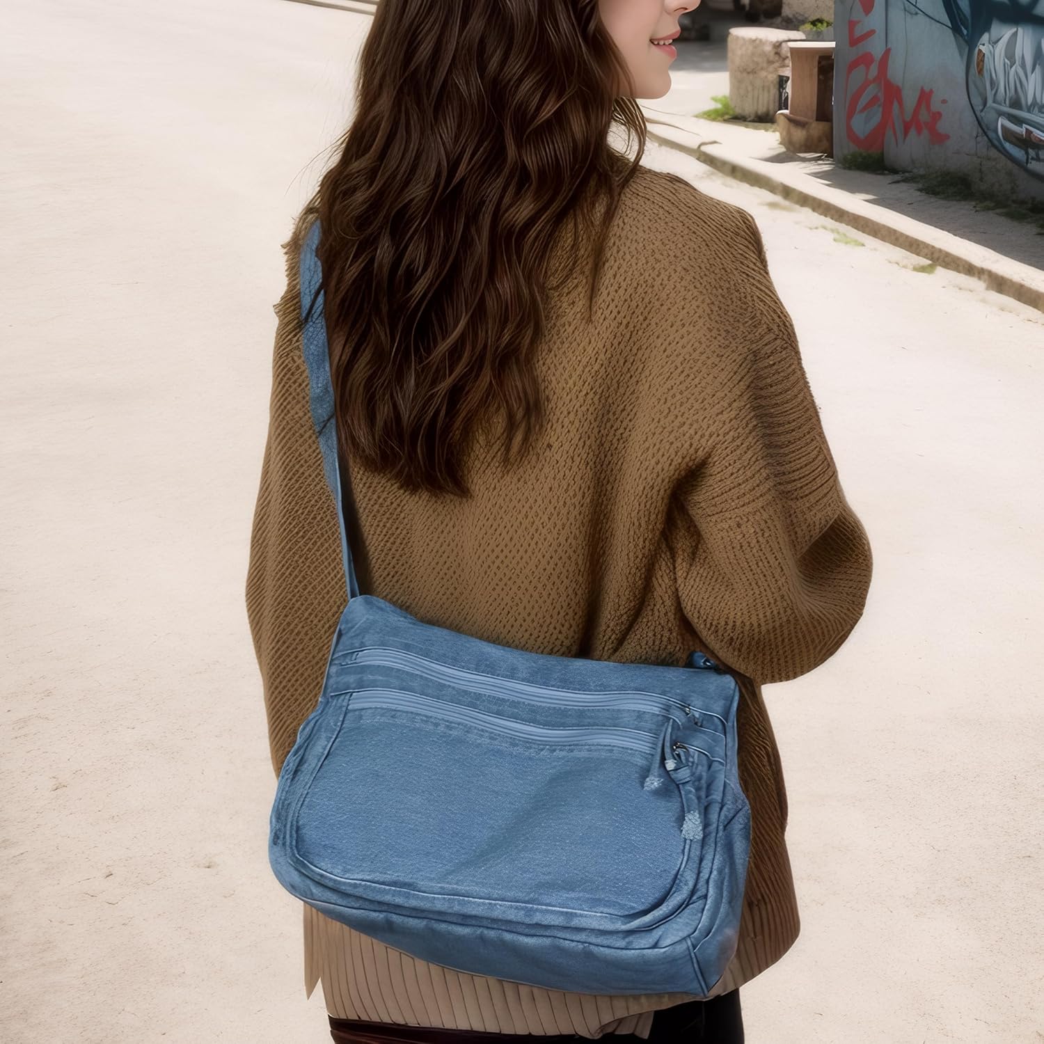 Denim Purse for Women Jean Crossbody Handbags Shoulder Casual Retro Style Lightweight Tote Bag