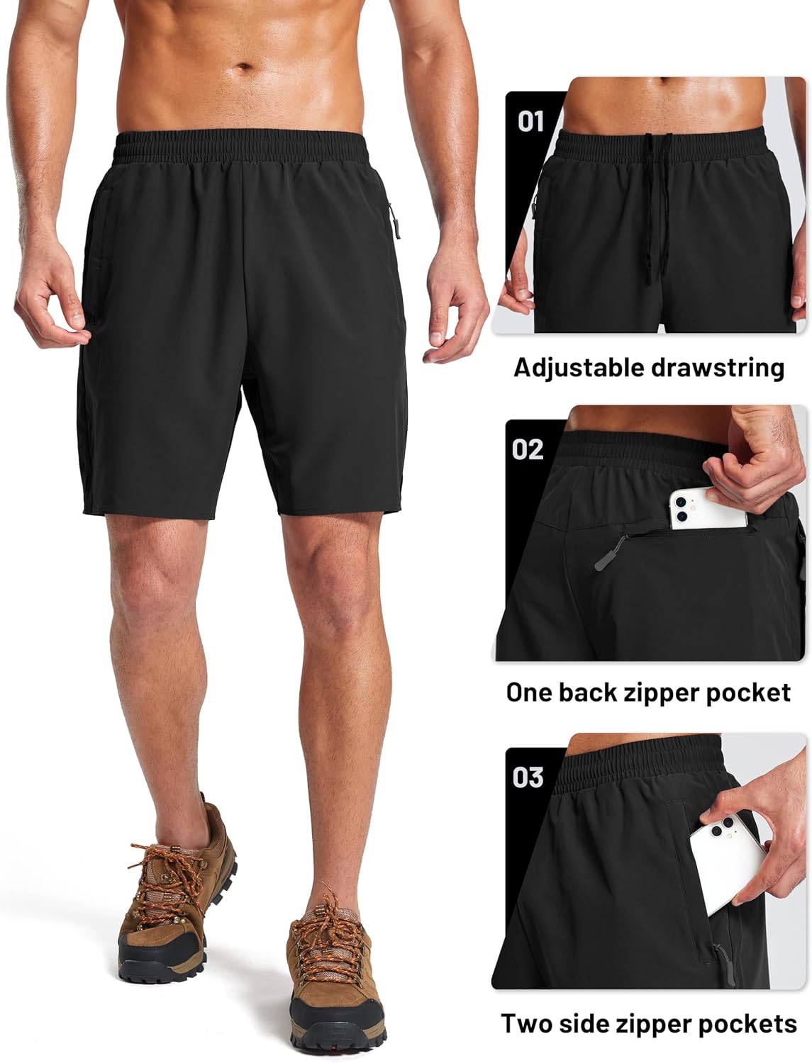 MAGCOMSEN Men's Workout Athletic Shorts 7" Lightweight Quick Dry Water Resistant Zipper Pockets Gym Hiking Shorts