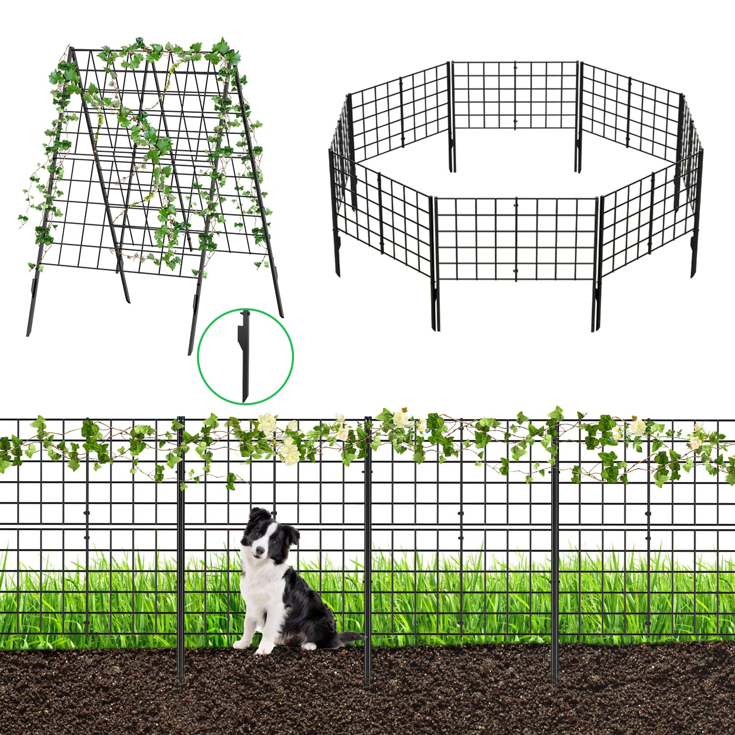 MOOACE Decorative Garden Fence 16 Pack,Total 41.7in(H)*8.2ft(L) Animal Barrier Fence Outdoor, Rustproof Metal Panels Border, No Dig Fencing, Dog Fences for Yard Landscape Patio Outside Decor