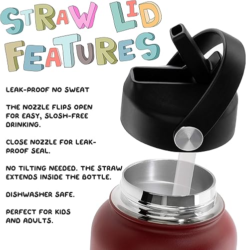 Miniatura 3 de USA Custom Gifts Botella de agua personalizada para niños con tapa de popote y asa, 18 onzas