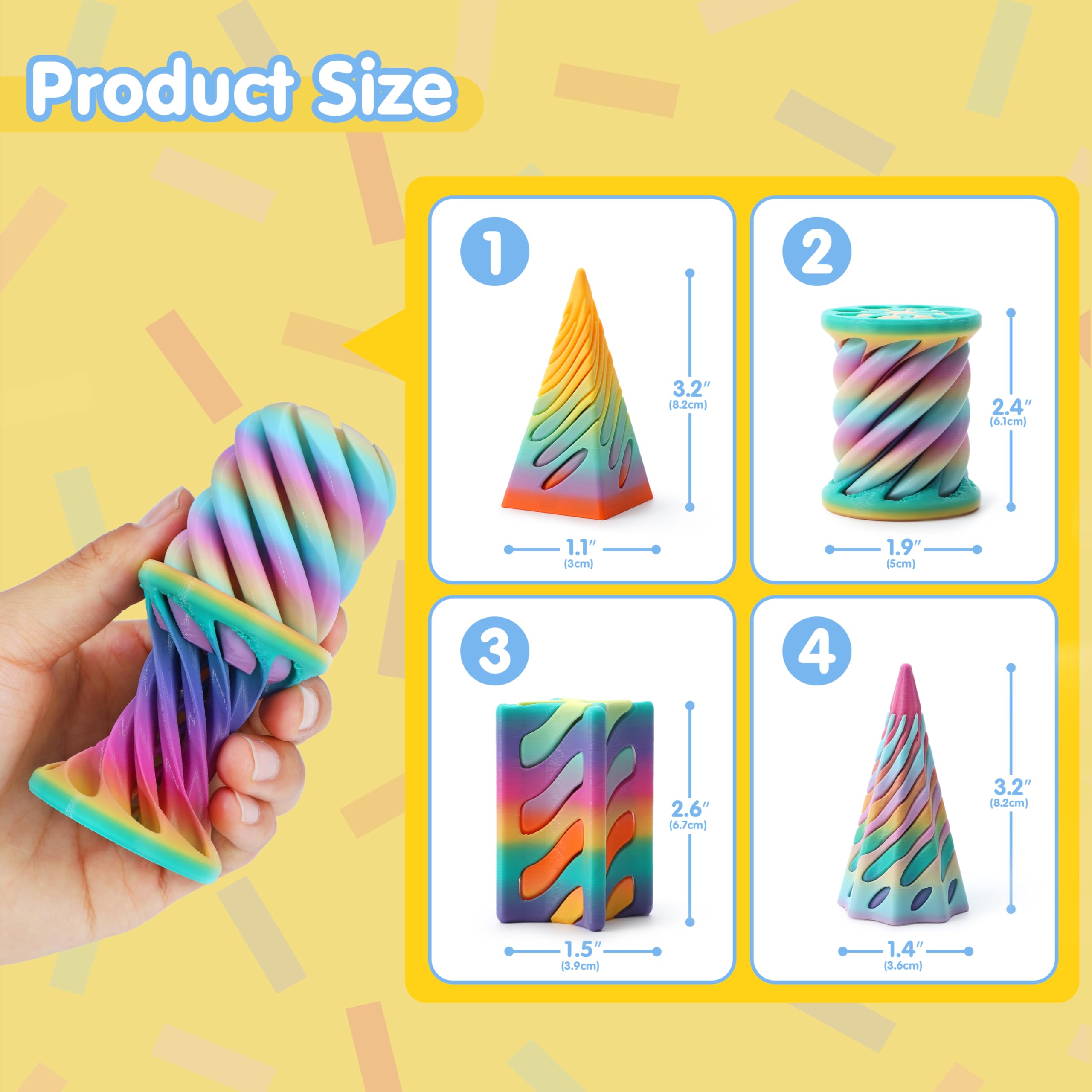 JOYIN 4 Pack Impossible Cone Fidget Toys, Pastel Color 3D Printed Spiral Cone Flexible Impossible Pyramid Passthrough Fidget Toys for Stress Relief, Kids Adults Easter Gifts for Classroom