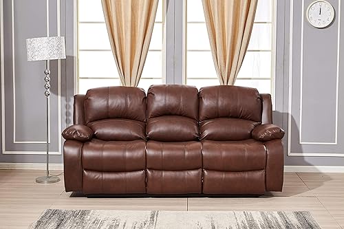 Miniatura 37 de Betsy Furniture Juego de sala de estar de cuero regenerado reclinable eléctrico (marrón, sofá biplaza)