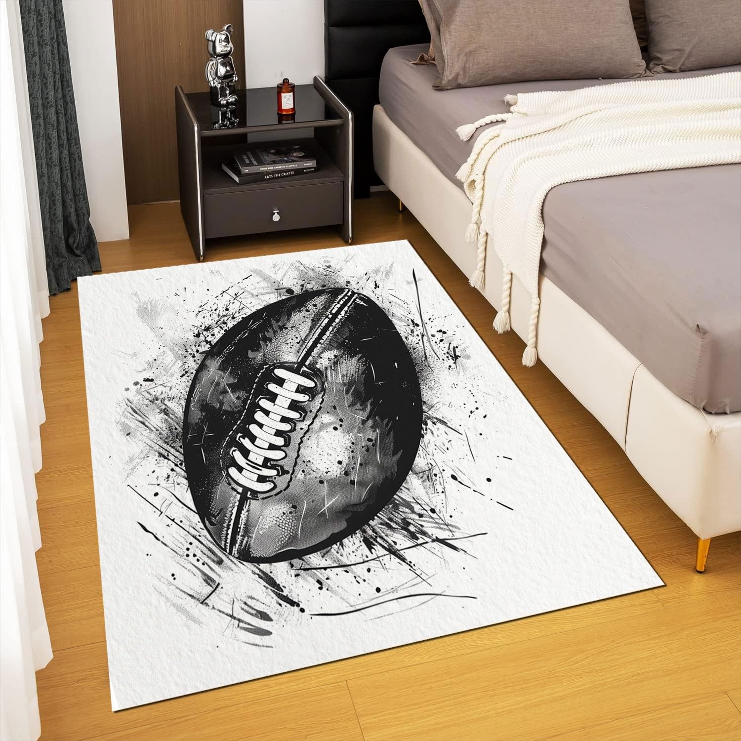 Tapis Lavable en Machine 80x150 cm Modèle Dessiné À La Main De Rugby, Moquette Poils Courts Doux, Antidérapant Résistant pour Salon Chambre d'enfant Entrée