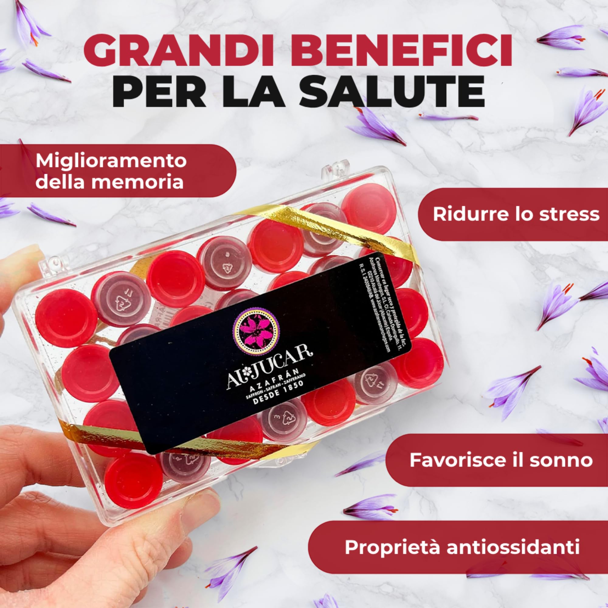Zafferano Macinato selezionato - Spezia naturale per paellas - Zafferano spagnolo senza coloranti artificiali - Zafferano puro in capsule - Scatola di zafferano in polvere con 28 monodosi da 0,250 g