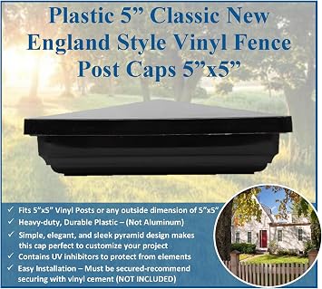 Black Plastic 5 Classic New England Style Vinyl Fence Post Caps, 5x5 Post Cap for Vinyl Fence Post (1)