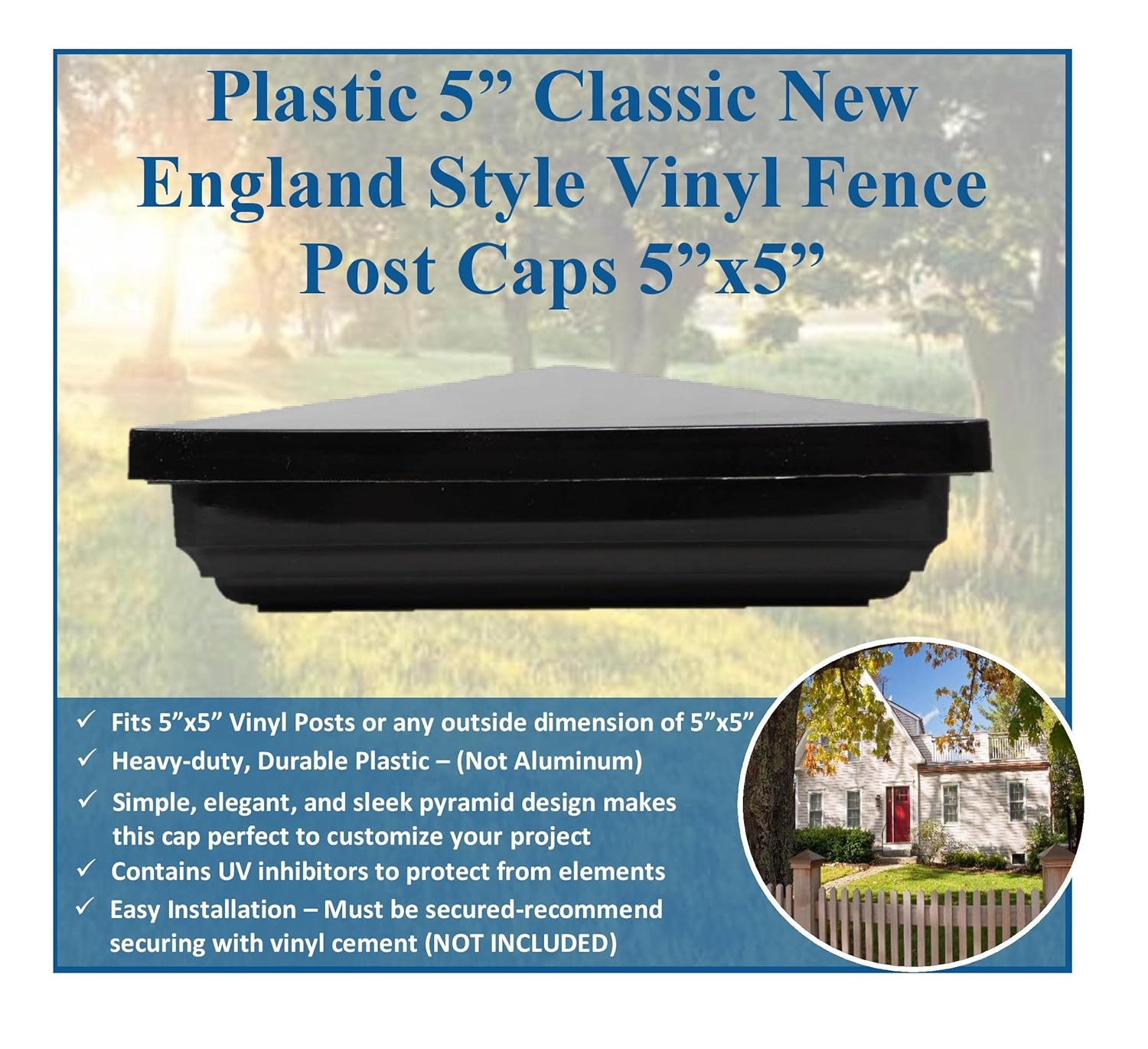 Tan Plastic 5" Classic New England Style Vinyl Fence Post Caps, 5"x5" Post Cap for Vinyl Fence Post (6)