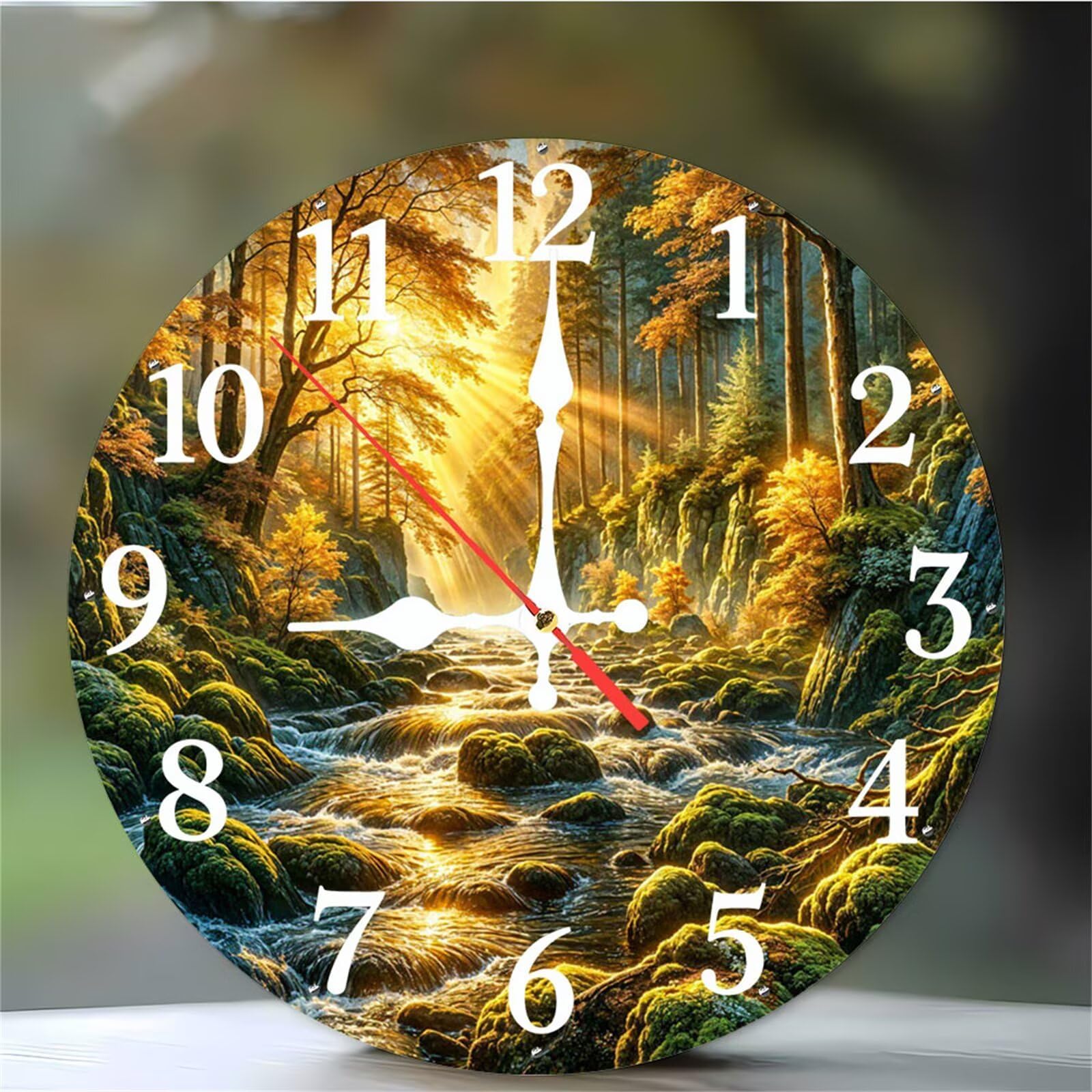 Wall Clock 12Inch, Arabic Numeral Round wall Hanging clock with Ultra-Quiet Movement Quartz, Battery Operated Silent wall clocks for Bedroom Office Living Room Classroom(Sunlight Stream)