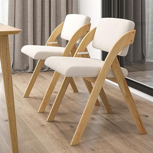 Miniatura 8 de Giantex Juego de 2 sillas plegables de comedor, sillas plegables tapizadas de madera, sillas de cocina portátiles con acolchado y respaldo de