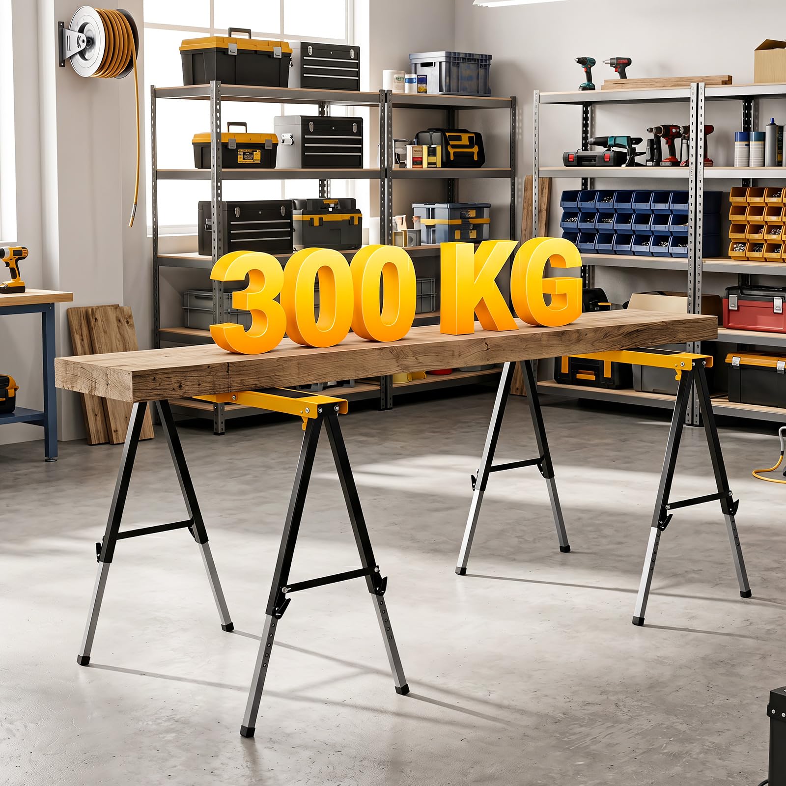 COSTWAY Set 2 Cavalletti da Lavoro Pieghevoli in Metallo, Portata 300 kg
