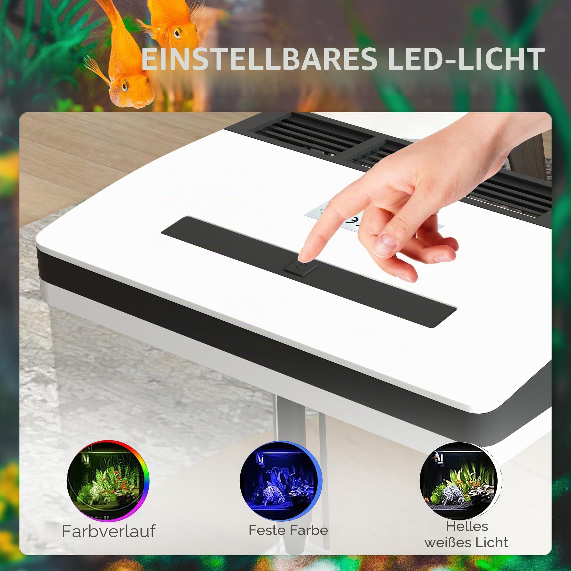 PawHut Glasaquarium mit Filter, Abdeckung und LED-Licht für Fische, Inhalt 28L, 38 x 26 x 39,5 cm, weiß