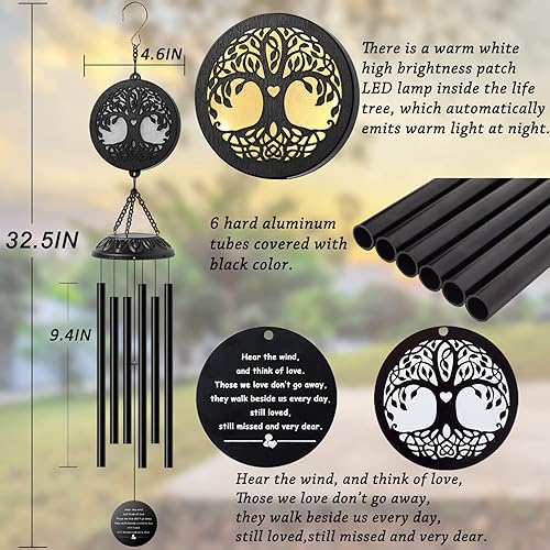 Miniatura 3 de Campanillas de viento solares del árbol de la vida, regalo conmemorativo para mamá, campanillas de viento para exteriores, campanillas de viento de