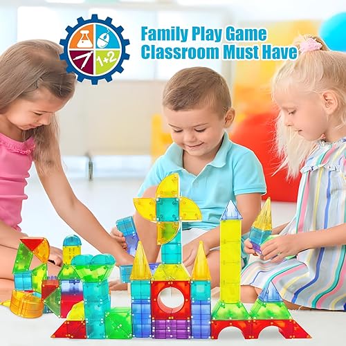 Miniatura 7 de Bloques magnéticos, 66 piezas de juguetes de construcción translúcidos para niños pequeños de 3 años, bloques de construcción magnéticos multiforma,