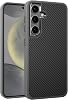 Teknoft Samsung Galaxy S24 için Karbon Serisi Ultra Güçlü Metal Tuşlu ve Lens Çerçeveli Darbe Emici Karbon Fiber Görünümlü Silikon Kılıf Gri, Galaxy S24