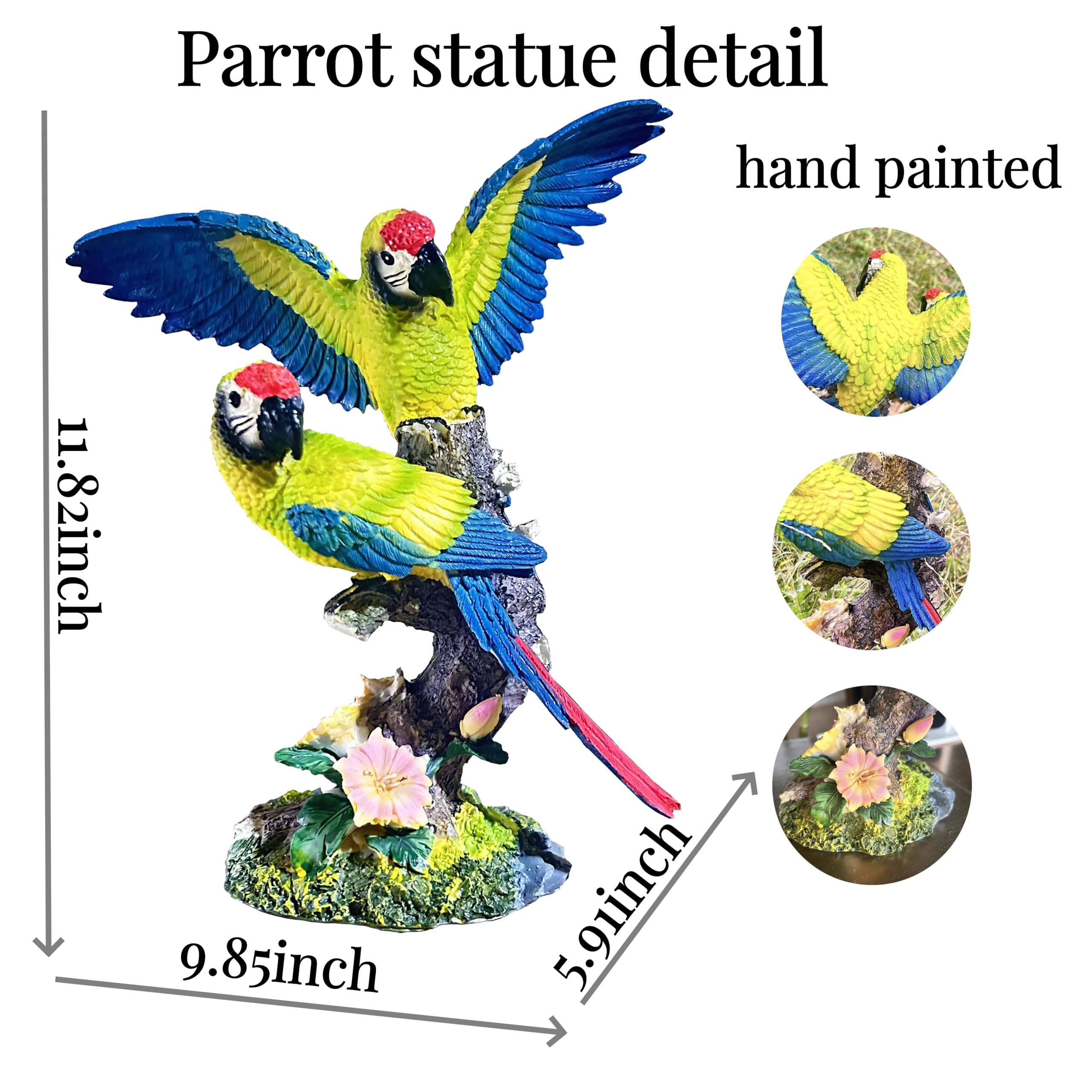 Una coppia ara decorazione per esterni Tiki Bar Decorazioni 30 cm di altezza grandi statue realistiche di pappagallo per esterni Sculture di uccelli da giardino, patio, cortile, prato,
