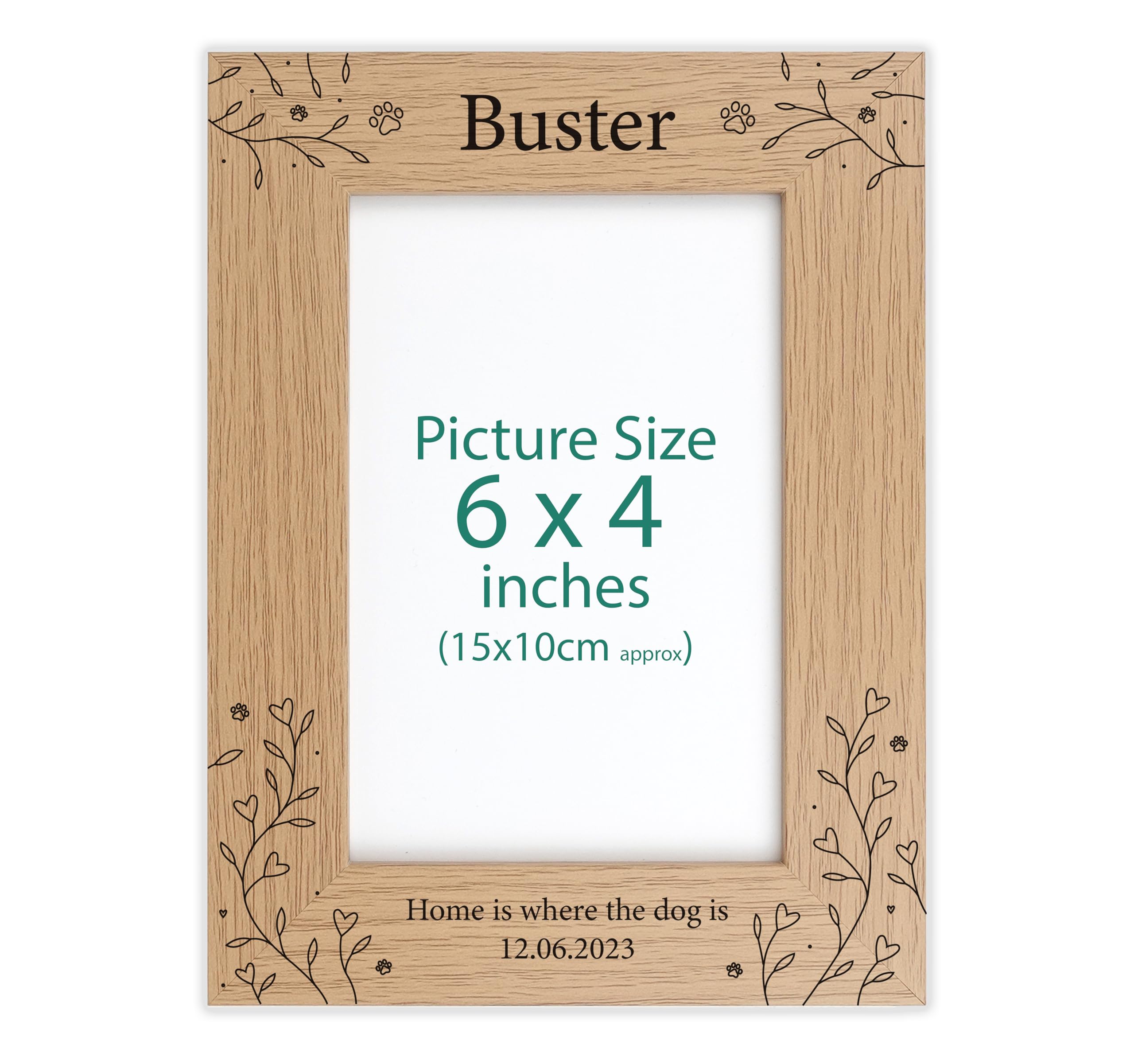 Personalised Engraved frame (Dog, Oak Effect, 6x4 Inches (Portrait))