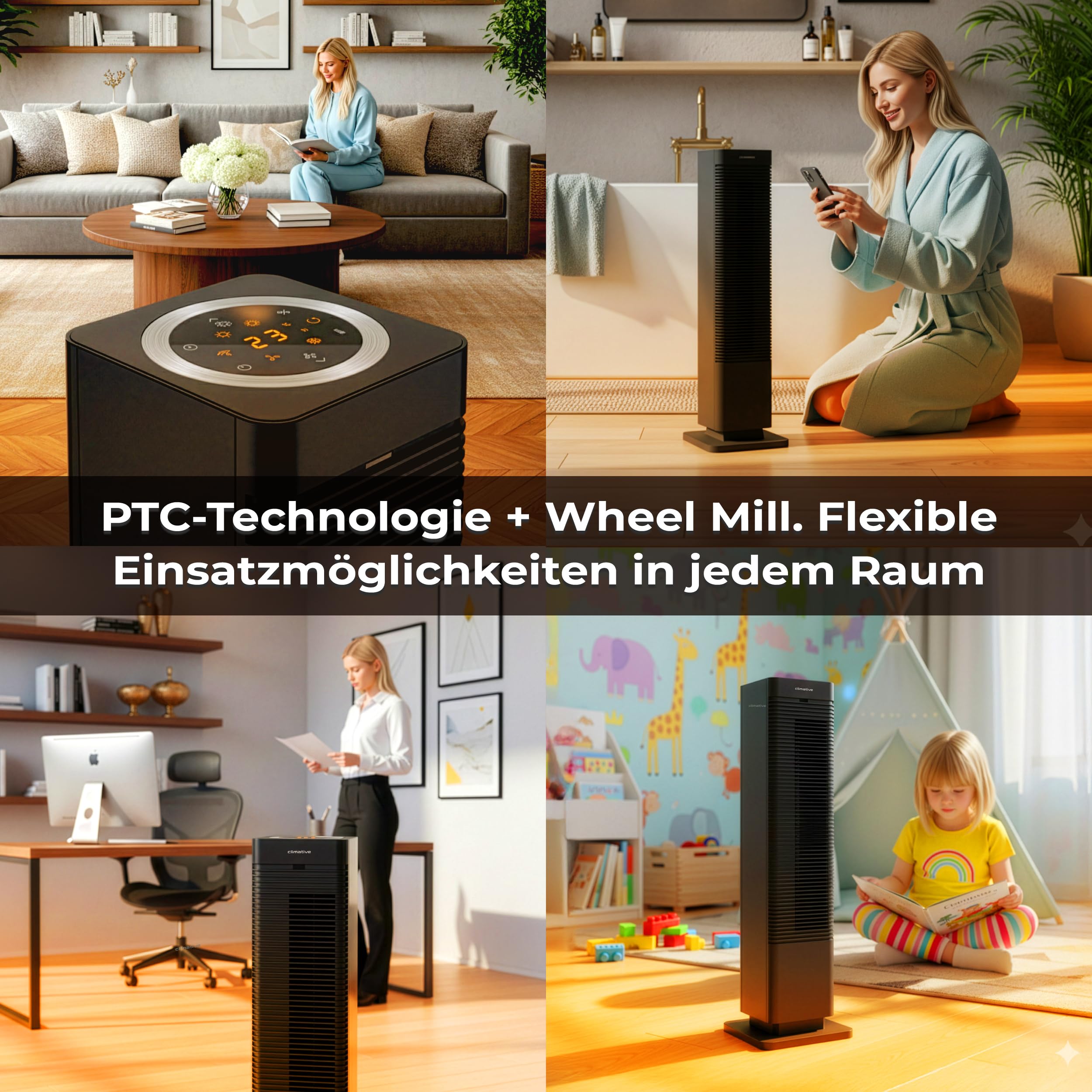 Turmventilator 2in1 Kühlen & Heizen, 2000W PTC Keramik, WiFi Standventilator mit Fernbedienung, Oszillation