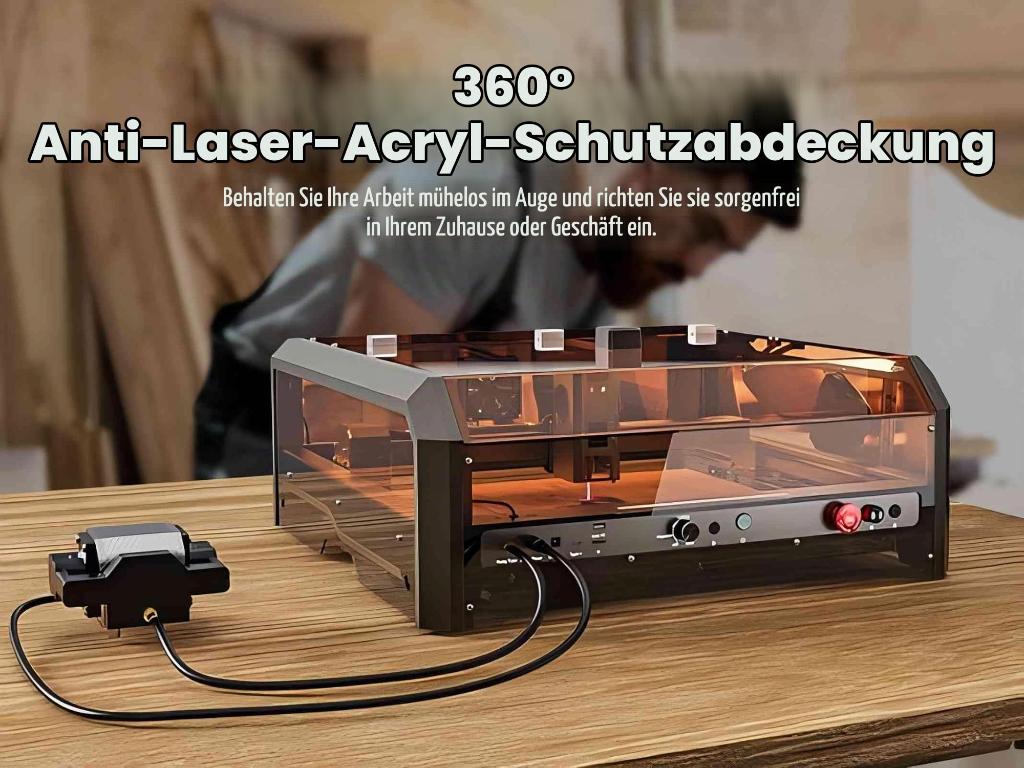 SainSmart 20 W geschlossene Lasergravurmaschine mit Luftunterstützungspumpe, Wabenstruktur, Kamera und Entlüftung, All-in-One-Plug-and-Play-Lasergravurmaschine, Lasersicherheitsklasse 1