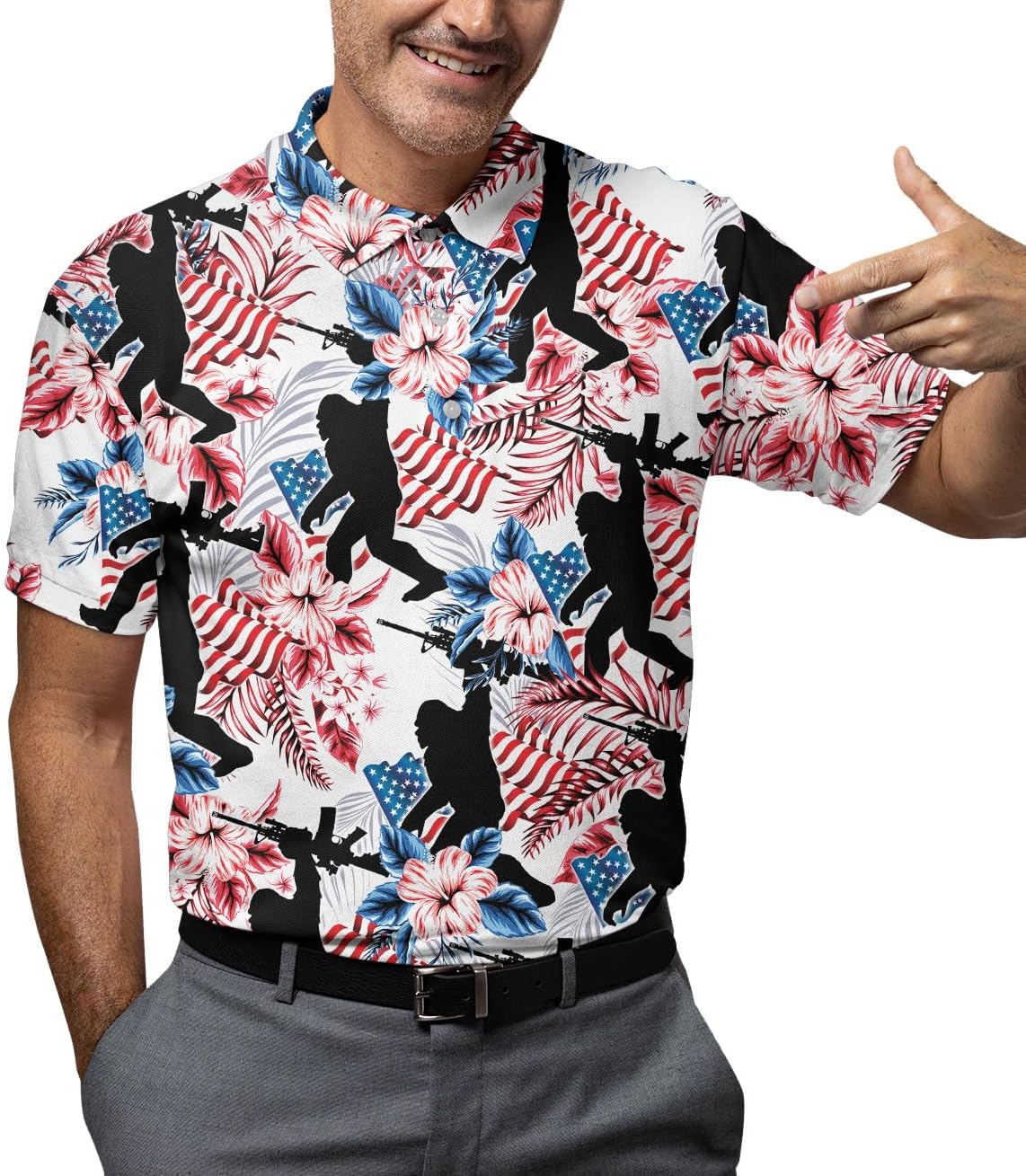 Funny Golfs Pattern Polo Shirts for Men Tropical Vintage Shirts Mens Polo Shirts Short Sleeve Button Up Golf Shirts for Men