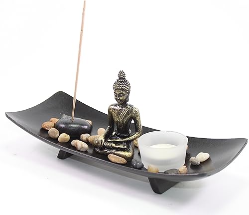 Miniatura 3 de Portavelas decorativo de Buda con jardín de rocas para la mesa
