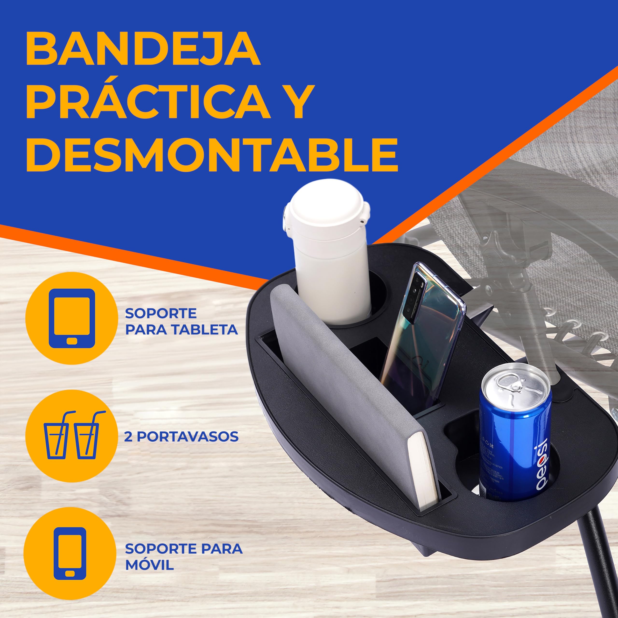 SereneLife Silla reclinable de Jardin, Set de 2, Tumbona, Almohada Desmontable, Bandeja Desmontable para portavasos, Exterior, Patio, Jardin
