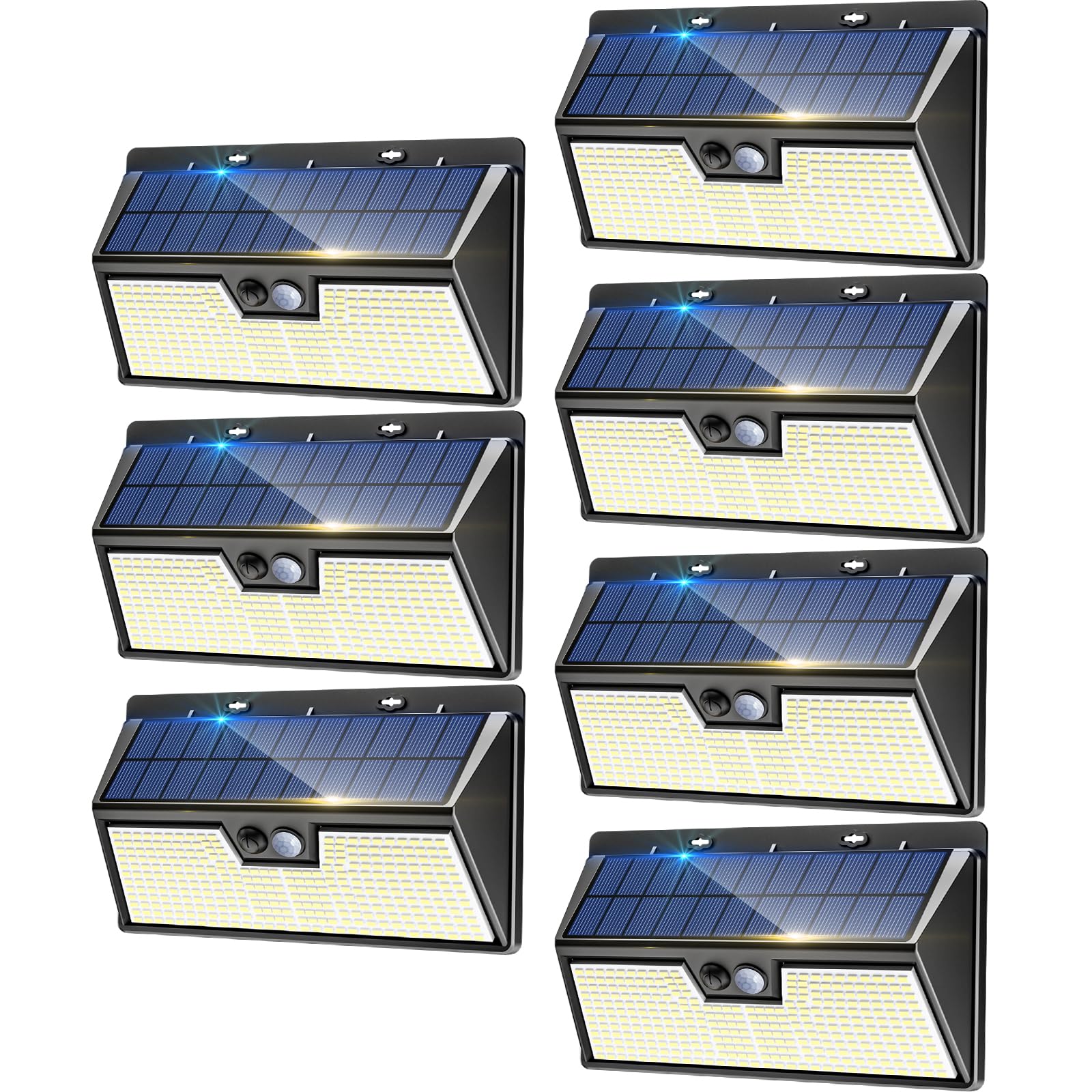 nipify Luz Solar Exterior Jardin, 318 LED Focos Led Exterior Solares con Sensor de Movimiento, 3 Modos Foco Solar Exteriores, Impermeable Luces Solares para Jardín, Garaje, Caminos, 7 Paquete