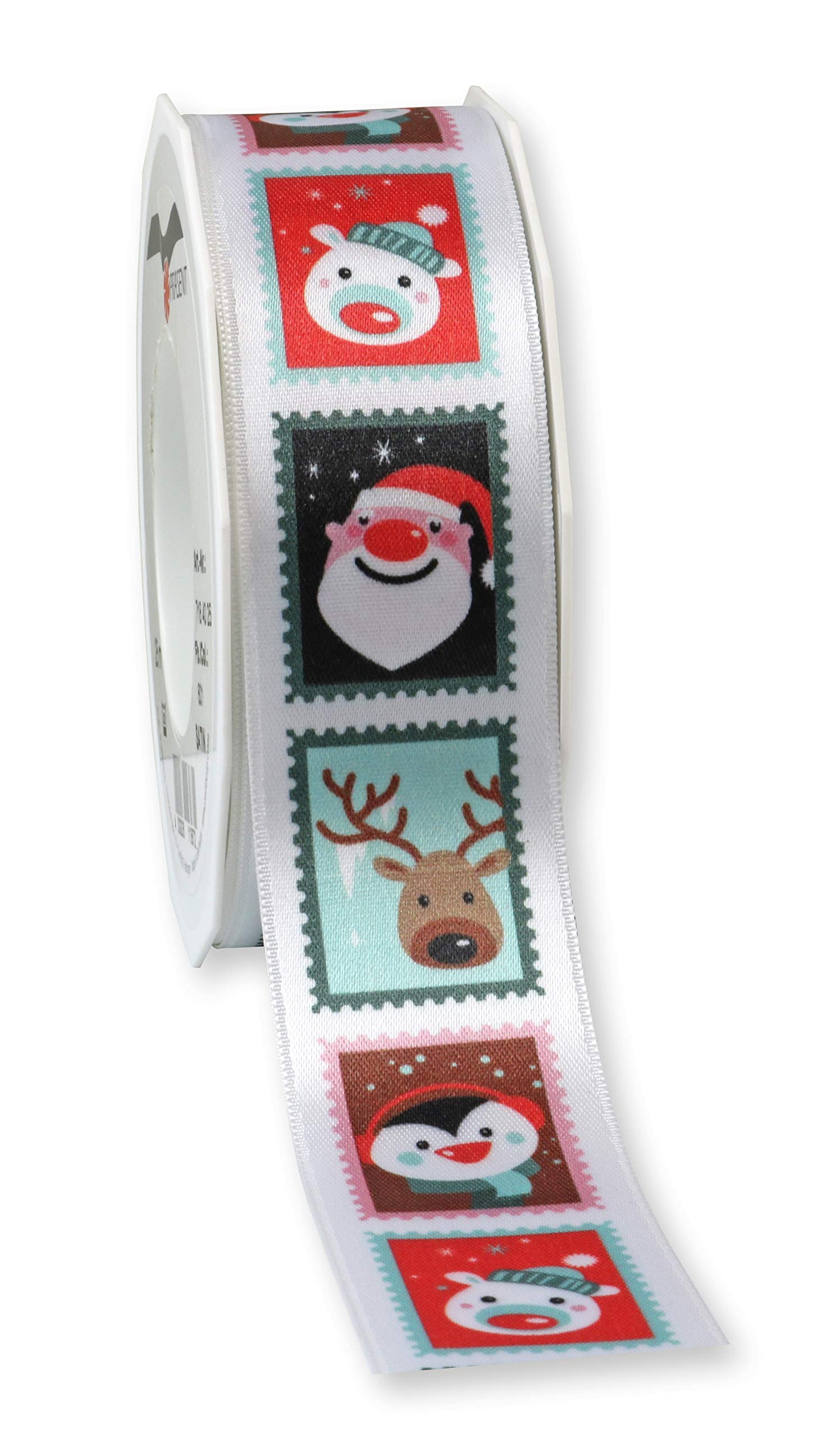 Präsent - Nordkap Printed Satin Ribbon Colourful 40 mm Width, 20 m Length, Red-grey, 40 mm - 20 m