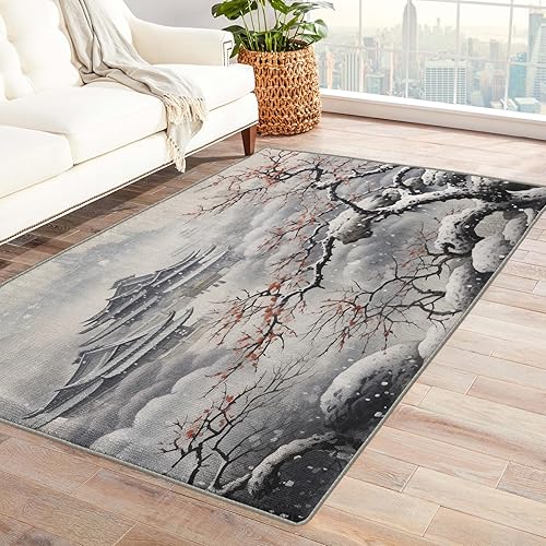 Alfombra china de 2 x 3 pies, alfombra de área de flor de ciruelo para dormitorio, sala de estar, entrada, alfombra pequeña con estampado floral