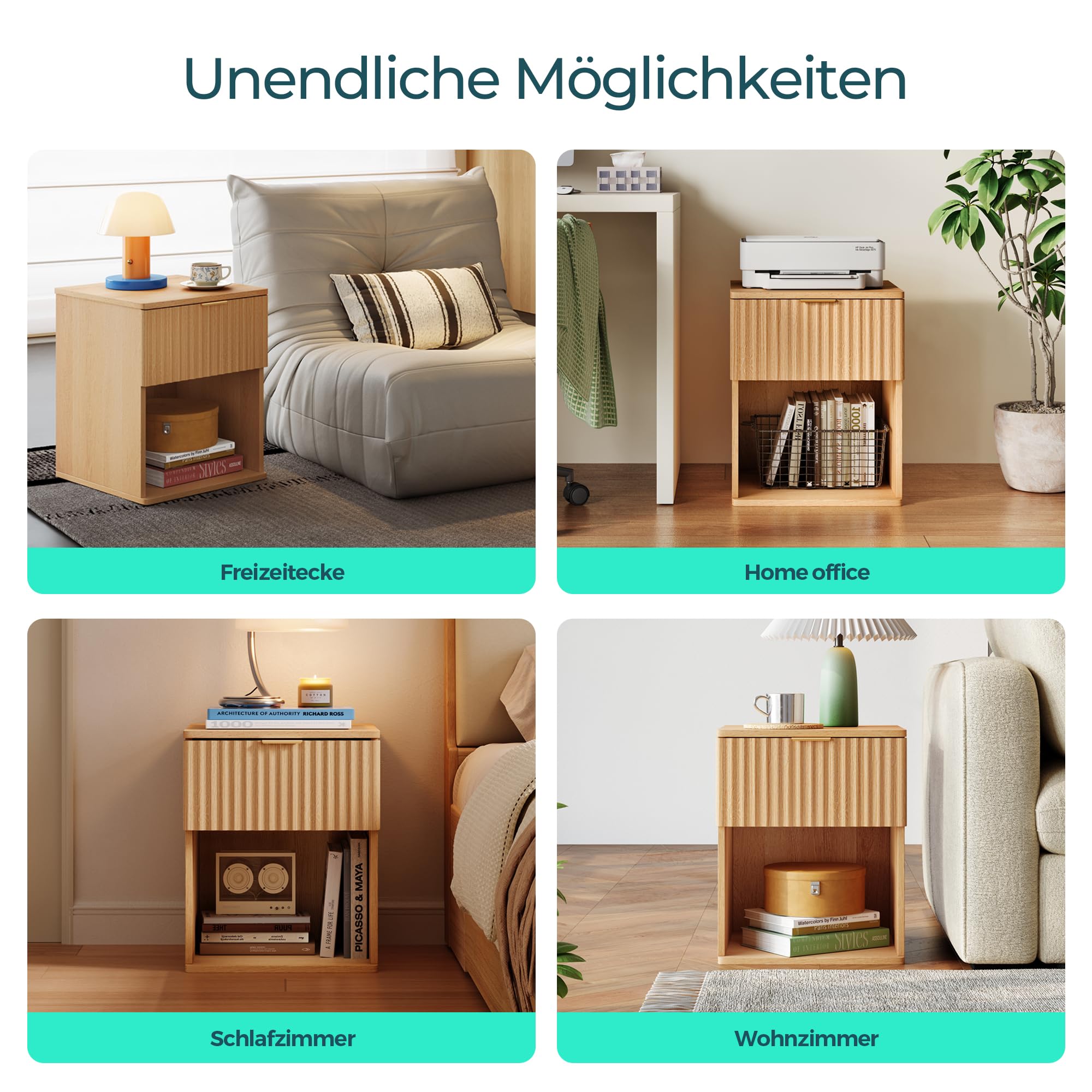 LINSY HOME Kleiner Nachttisch, Holz Nachtschrank mit Schublade, Beistelltisch Endtisch für Schlafzimmer Wohnzimmer Sofa Couch Büro 40 x 40 x 50 cm (1er Set)