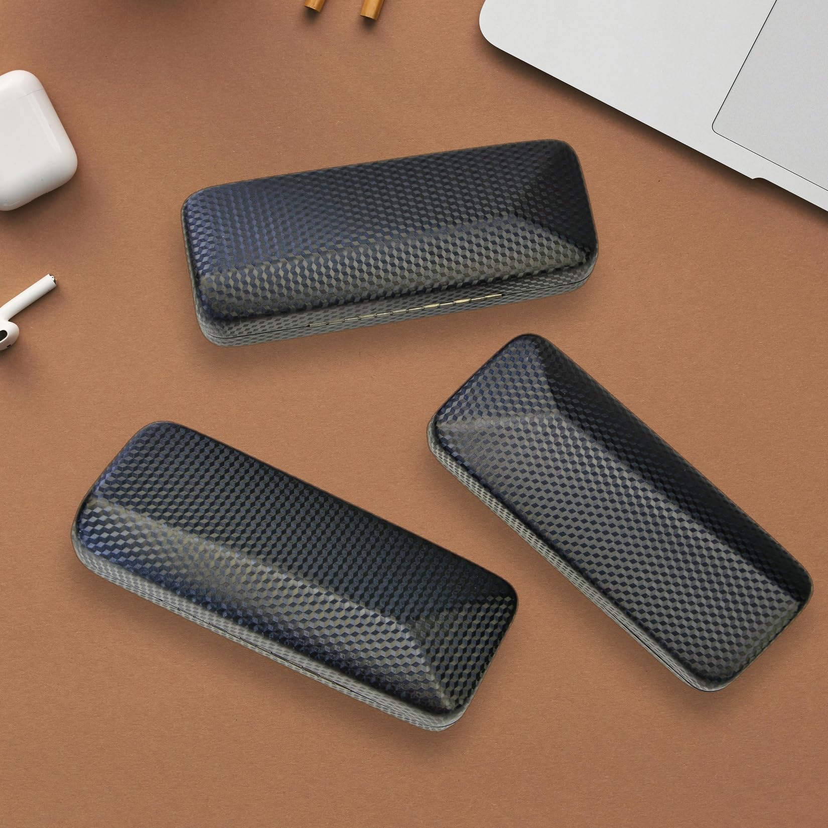 3 Stücke Brillenetui, Brillenetui Hardcase mit Carbon Faser Abdeckung, Brillenhülle für Herren Damen,Brillen Etui Hart Schwarz Glasses Case,Sonnenbrillen Etui
